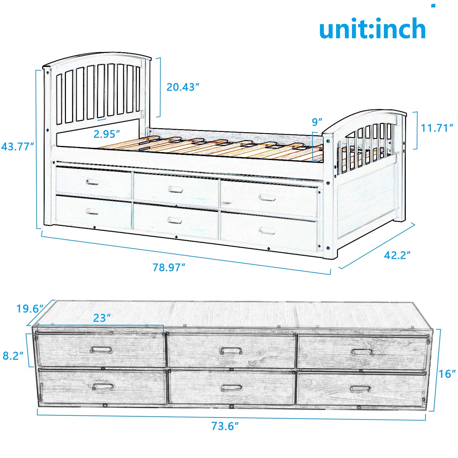 Merax Twin Daybed with 6 Drawers - Wooden Twin Size Platform Storage Bed Frame, No Box Spring Needed, Walnut Finish - Perfect for Guest Rooms, Dormitories & Small Space Living