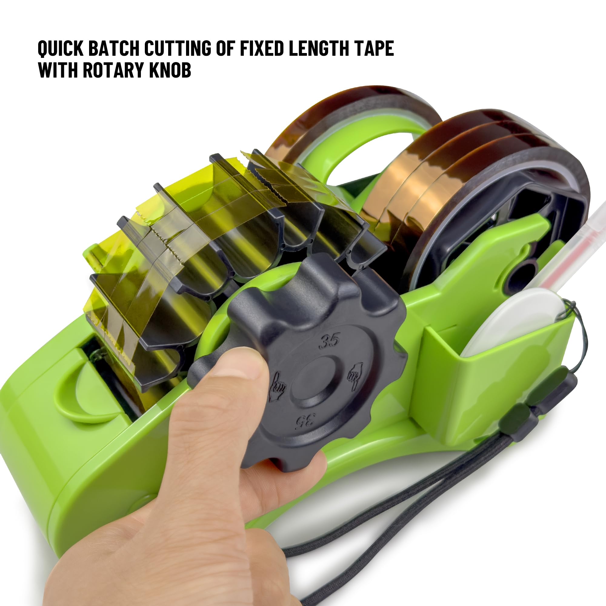 Green Heat Tape Dispenser - Multi-Roll Set with PreCut 1.4'' Pieces for Heat Press & Mug Press Machines, 1+3'' Core, Semi-Automatic with Compartment Slots - Perfect for T-Shirt Printing, Sublimation & Craft Projects