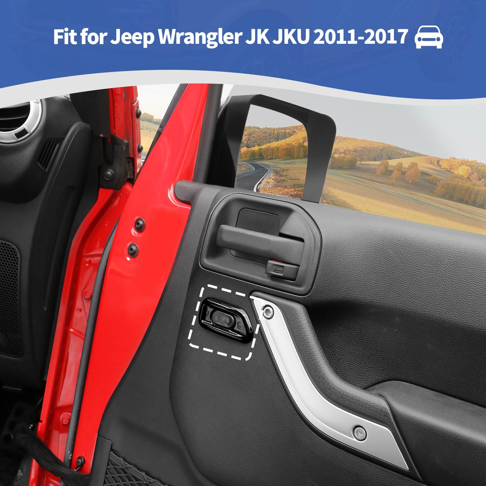 Jeep Wrangler JK JKU Door Lock Switch Cover Trim Bezel (2011-2017) - 2pcs Black Interior Accessories | RT-TCZ Compatible | Perfect for Off-Roading & Interior Customization