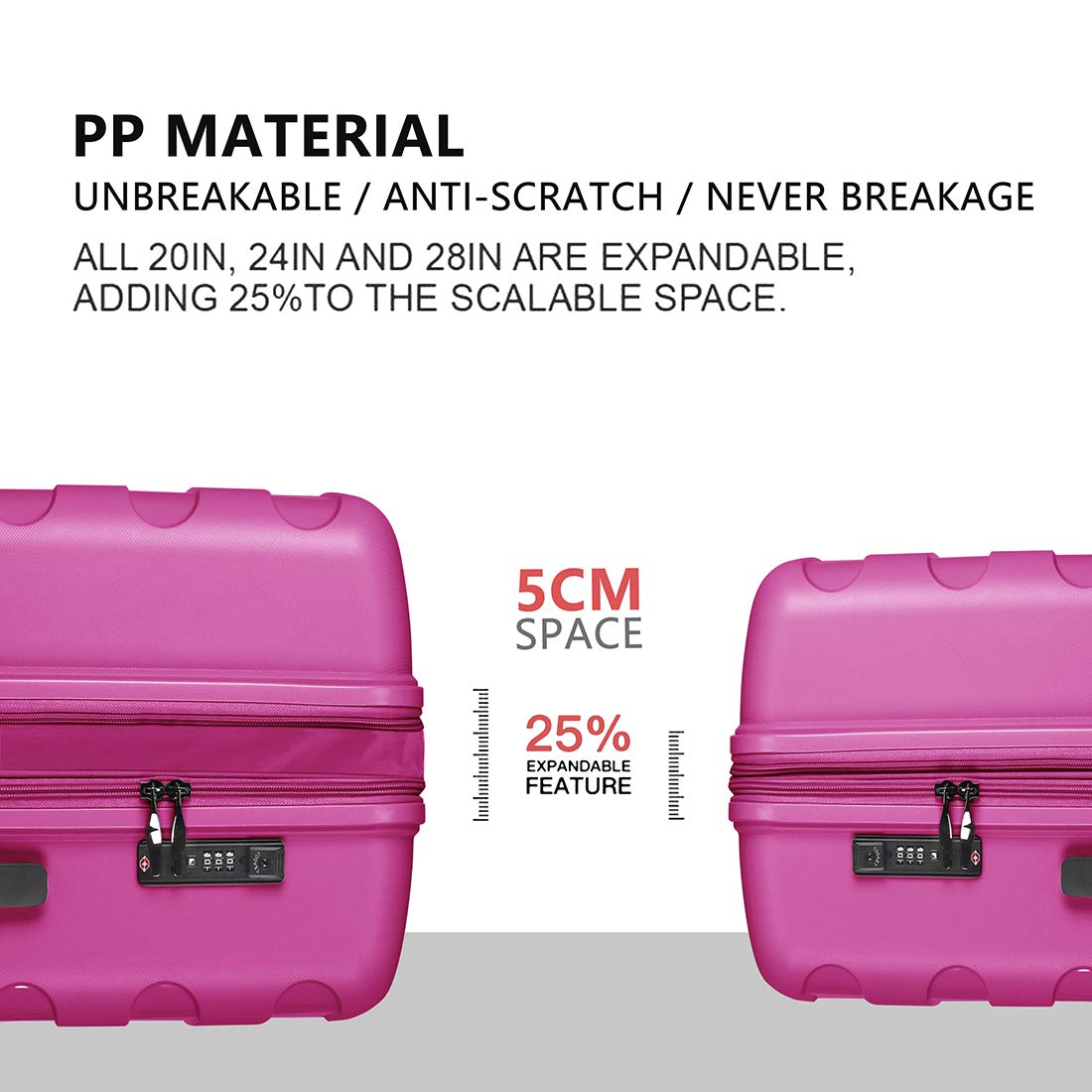 Expandable 2-Piece PP Luggage Set with Spinner Wheels & TSA Lock - 20