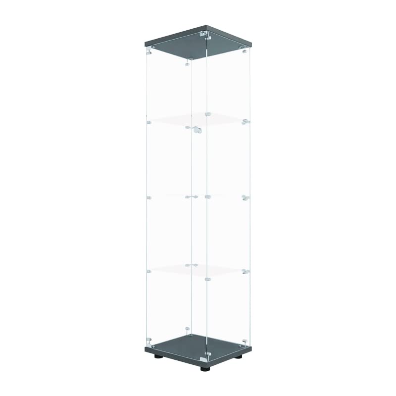 Glass Display Case Cabinet with Glass Doors & Shelves - Wall Curio Cabinet, Corner Bookcase, Glass Bookshelf Storage for Living Room, Bedroom, Office (Black) | Perfect for Showcasing Collectibles, Books & Home Decor