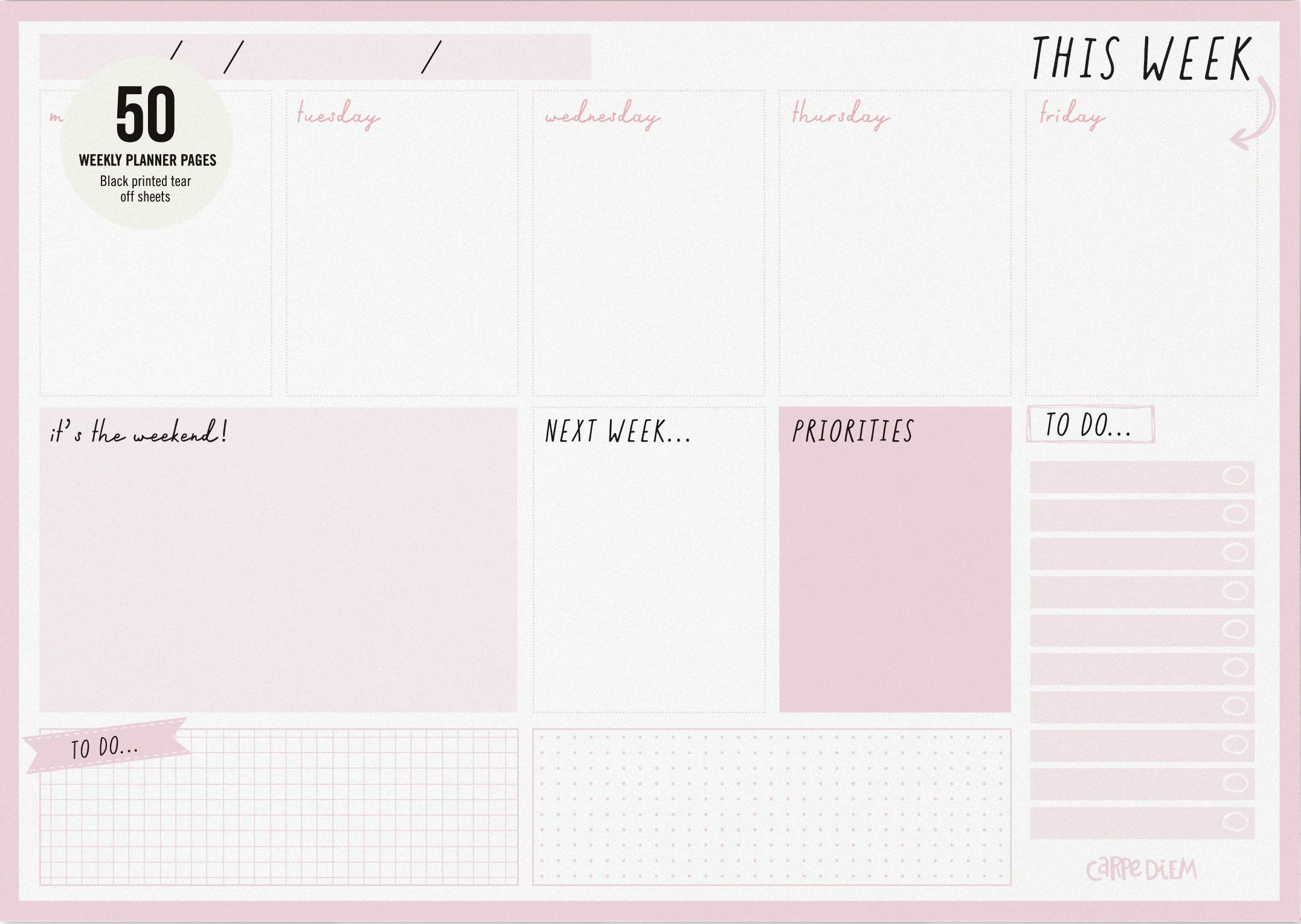 Pukka Pad Carpe Diem Weekly Planner Notepad - Ballerina Pink | Perfect for Office, School & Home Organization | Productivity Planner & To-Do List Notebook