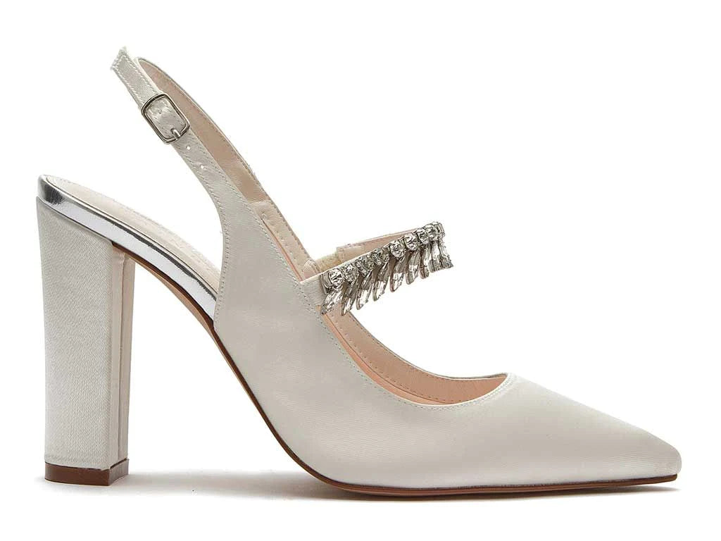 Rainbow Club Freya Ivory Satin Block Heel Wedding Shoes - Comfortable Bridal Shoes for Church Ceremony & Outdoor Wedding Reception