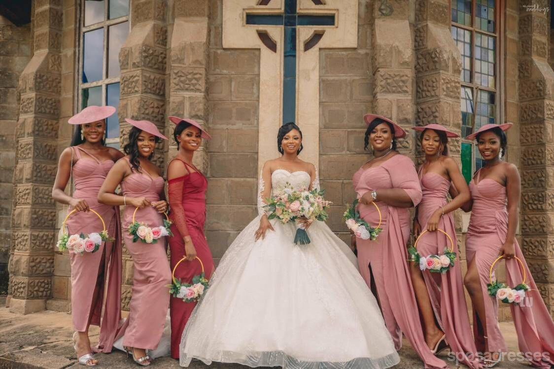 Elegant Mismatched Pink Mermaid Bridesmaid Dresses with High Slit - WG1391 | Affordable Long Formal Gowns for Weddings, Prom & Special Occasions