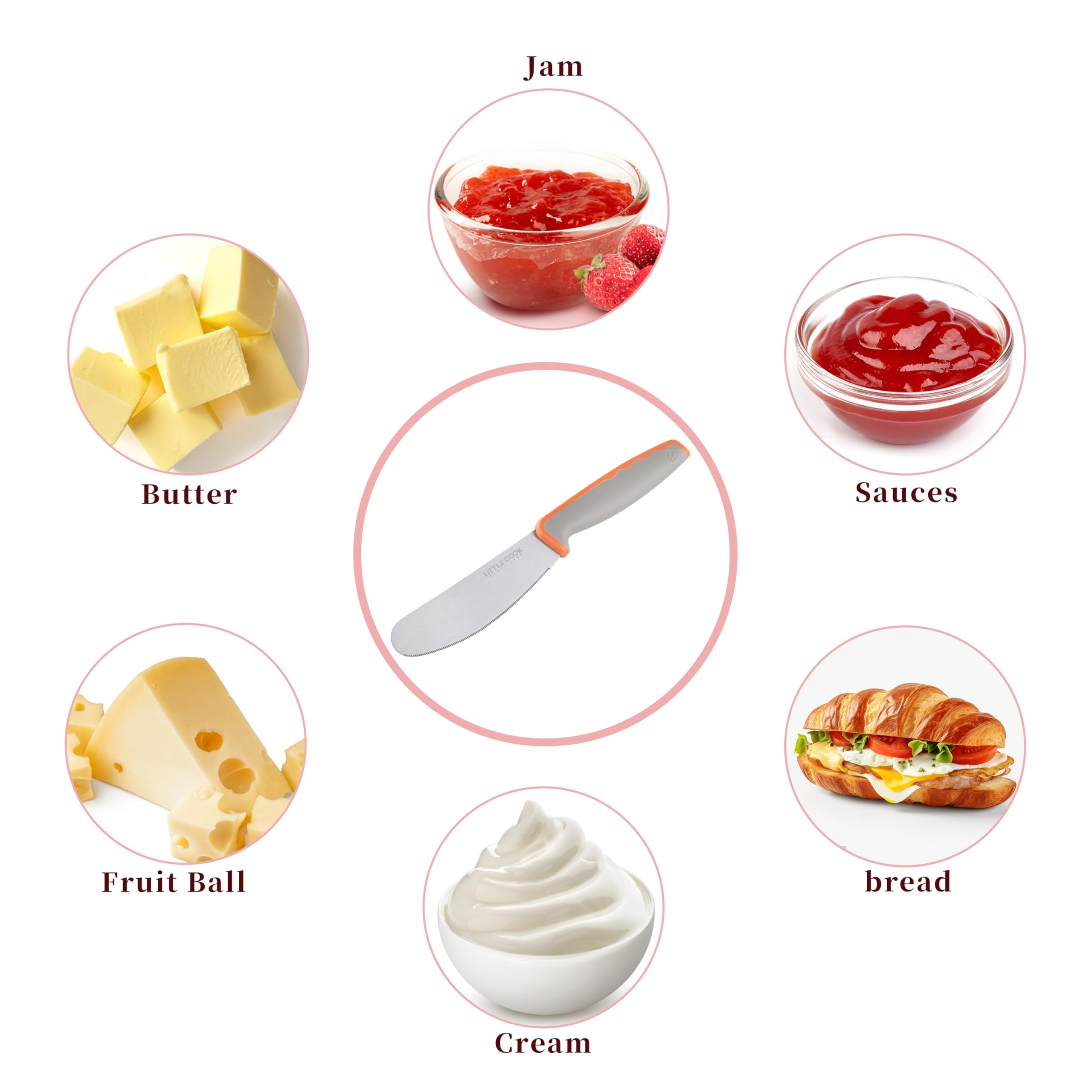 Little Cook 4.7 Inch Stainless Steel Serrated Butter Knife - Perfect for Spreading Butter, Cheese, Peanut Butter, Jam on Sandwiches & Toast - Dishwasher Safe Kitchen Utensil for Easy Food Prep & Breakfast Serving