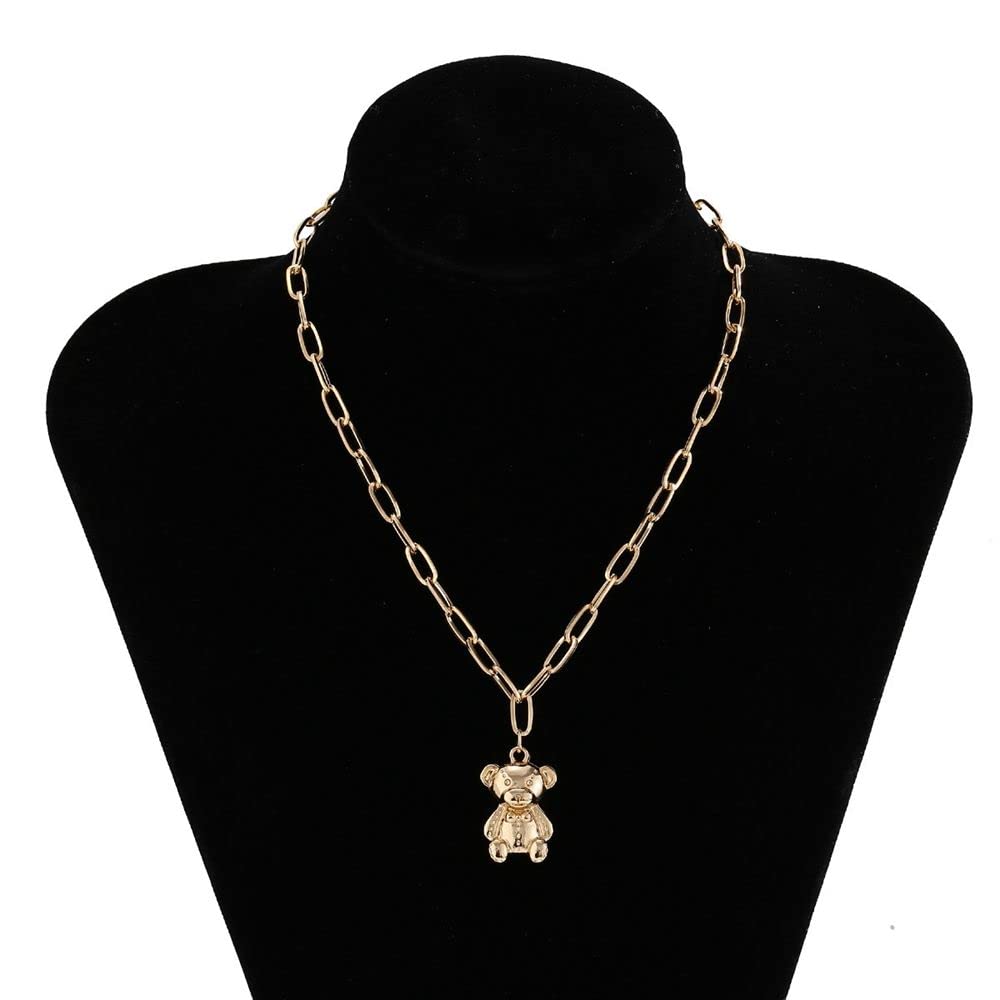 PULADE Teddy Bear Necklace - Gold Cross Metal Chain Punk Pendant for Women & Men - Stylish Clavicle Jewelry for Casual Wear, Parties & Gifts
