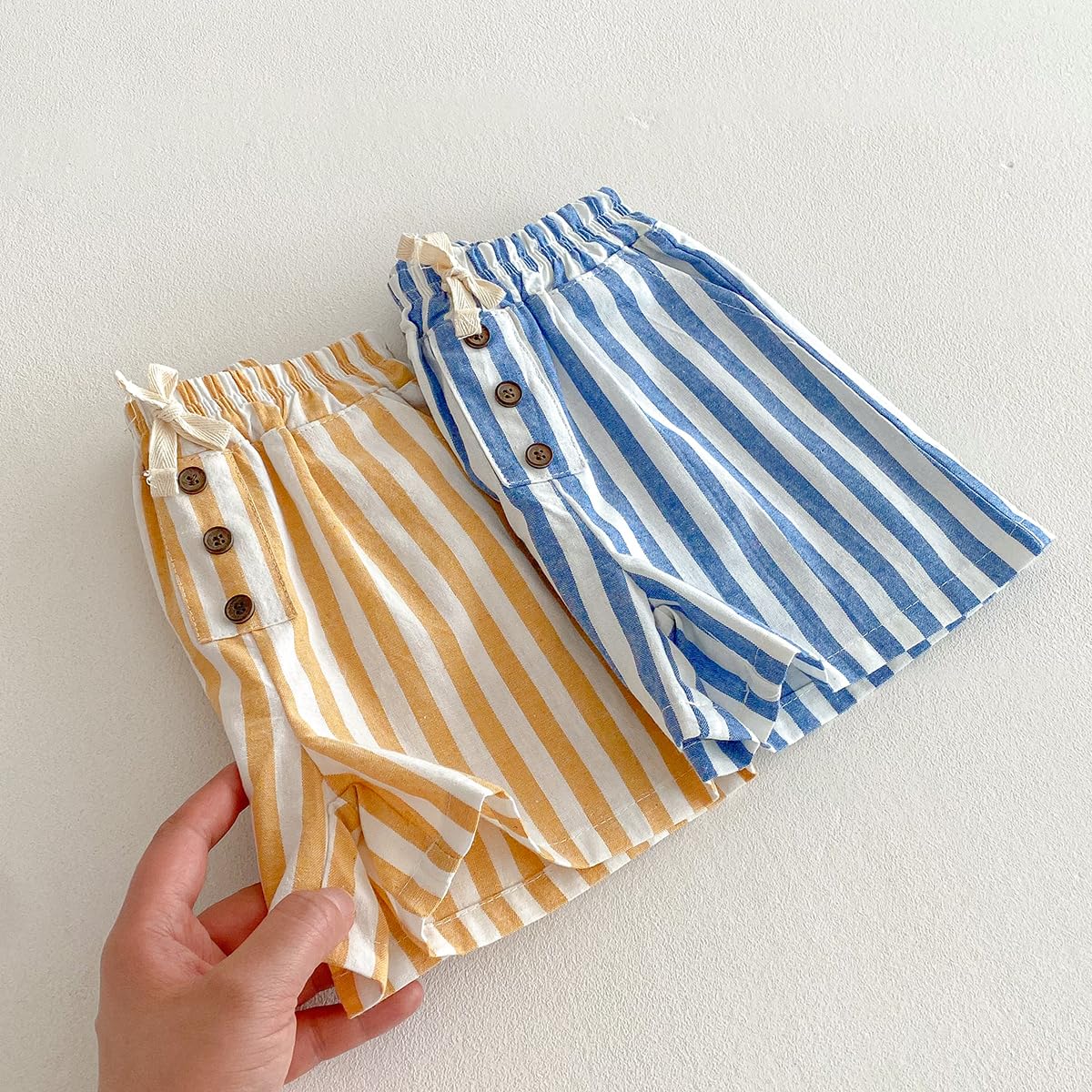 Ashmyova Boys' Classic Cotton Shorts - 2-Pack Striped Elastic Waist Casual Summer Toddler Shorts | Lightweight & Breathable for Playtime, Beach & Outdoor Activities