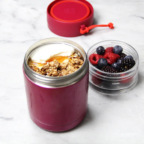 Goodbyn 2-in-1 Insulated Stainless Steel Food Jar with Snack Compartment - Leakproof Thermos Lunch Box for Kids & Adults - Perfect for School, Work, Picnics & Outdoor Activities