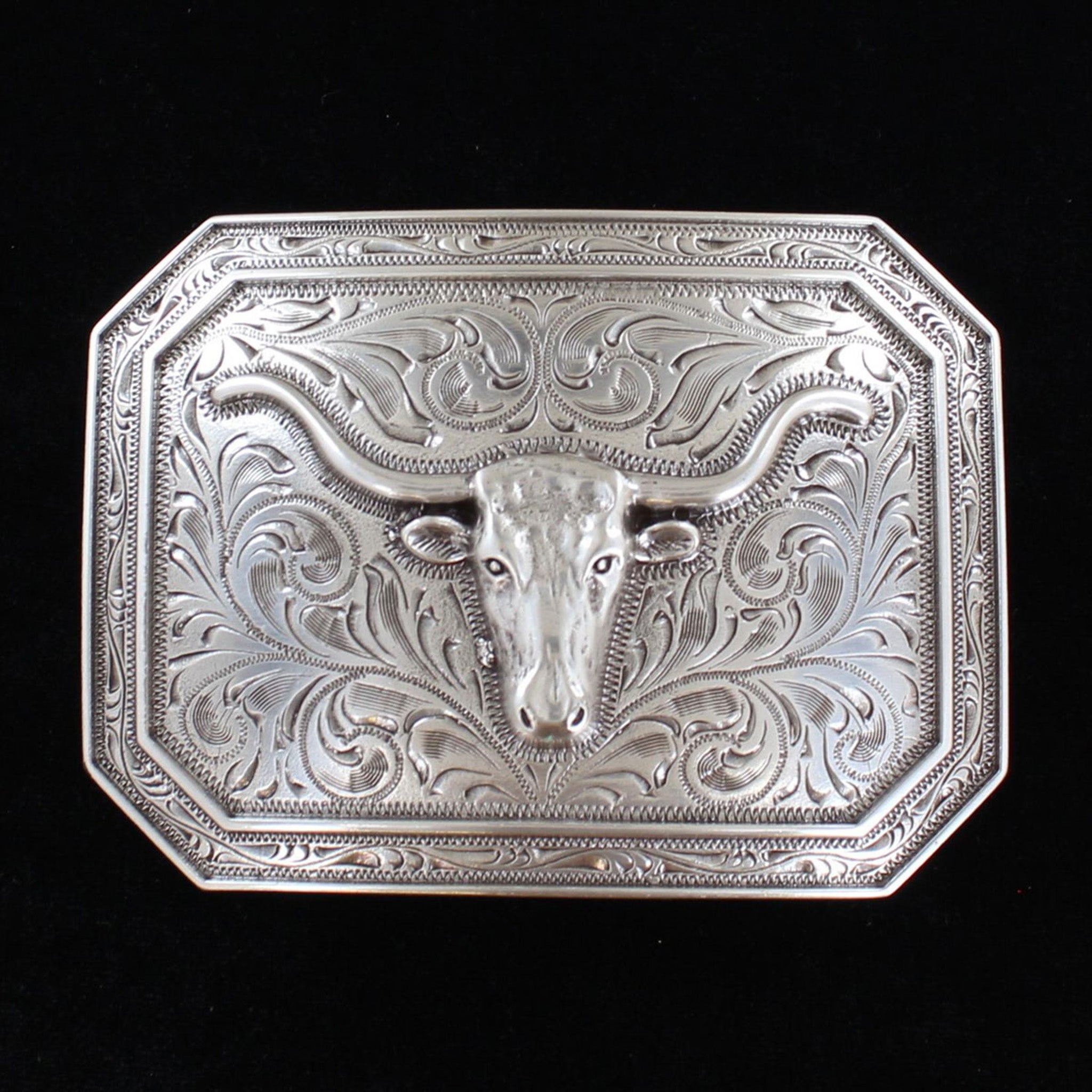 Ariat Western Rectangle Longhorn Buckle - Genuine Leather Belt Buckle for Cowboy Boots & Jeans - Perfect for Rodeo, Ranch Work & Country Style Fashion
