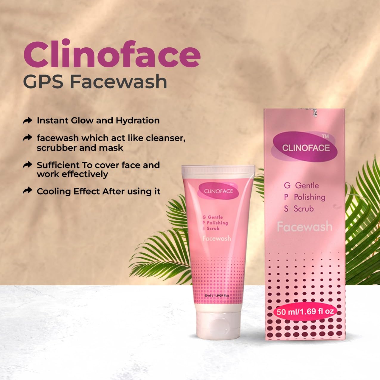 CLINOFACE GPS Gentle Polishing Scrub Face Wash - 3-in-1 Exfoliating Cleanser, Scrub & Mask for Instant Glow & Hydration | Cooling Effect for Men & Women | 50ml | Perfect for Daily Skincare Routine & Post-Workout Refreshment