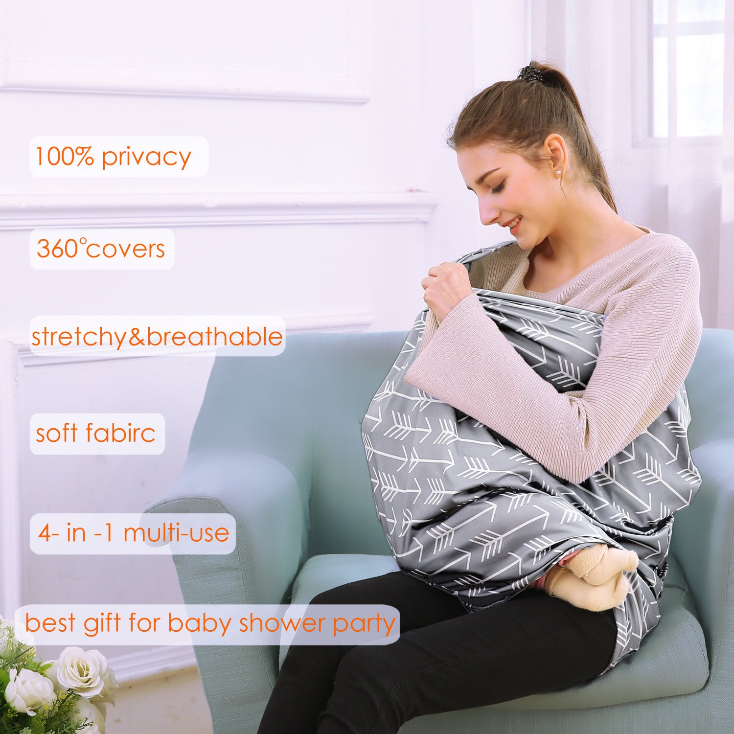 Multi-Use Baby Car Seat Canopy & Nursing Cover - Breathable Stroller Cover for Boys & Girls, Perfect Baby Shower Gift (Classic Arrows) | Ideal for Travel, Shopping & Breastfeeding in Public