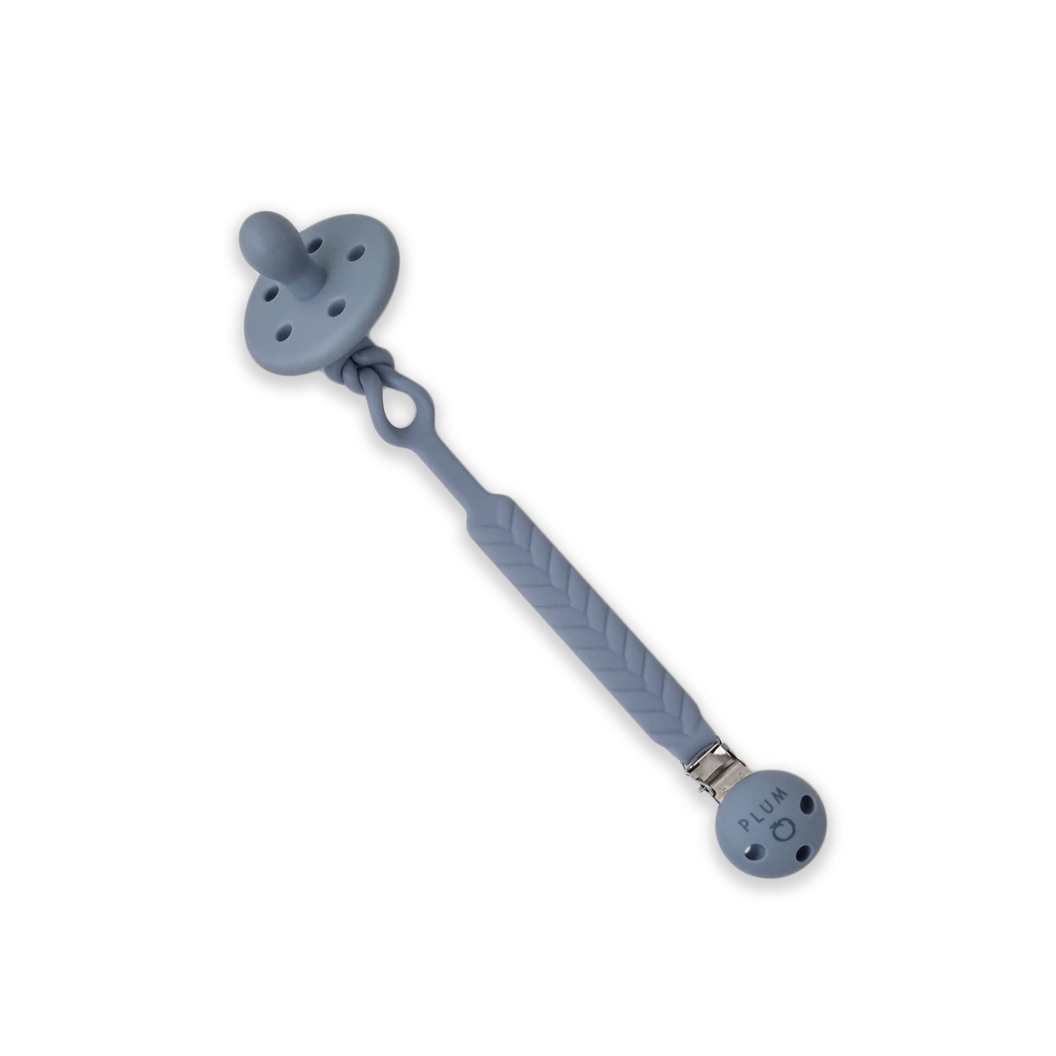 PLUM Silicone Baby Pacifiers & Connector Set - BPA-Free, Steel Blue (0-6 Months) - Perfect for Newborns, Infants, and Travel Essentials