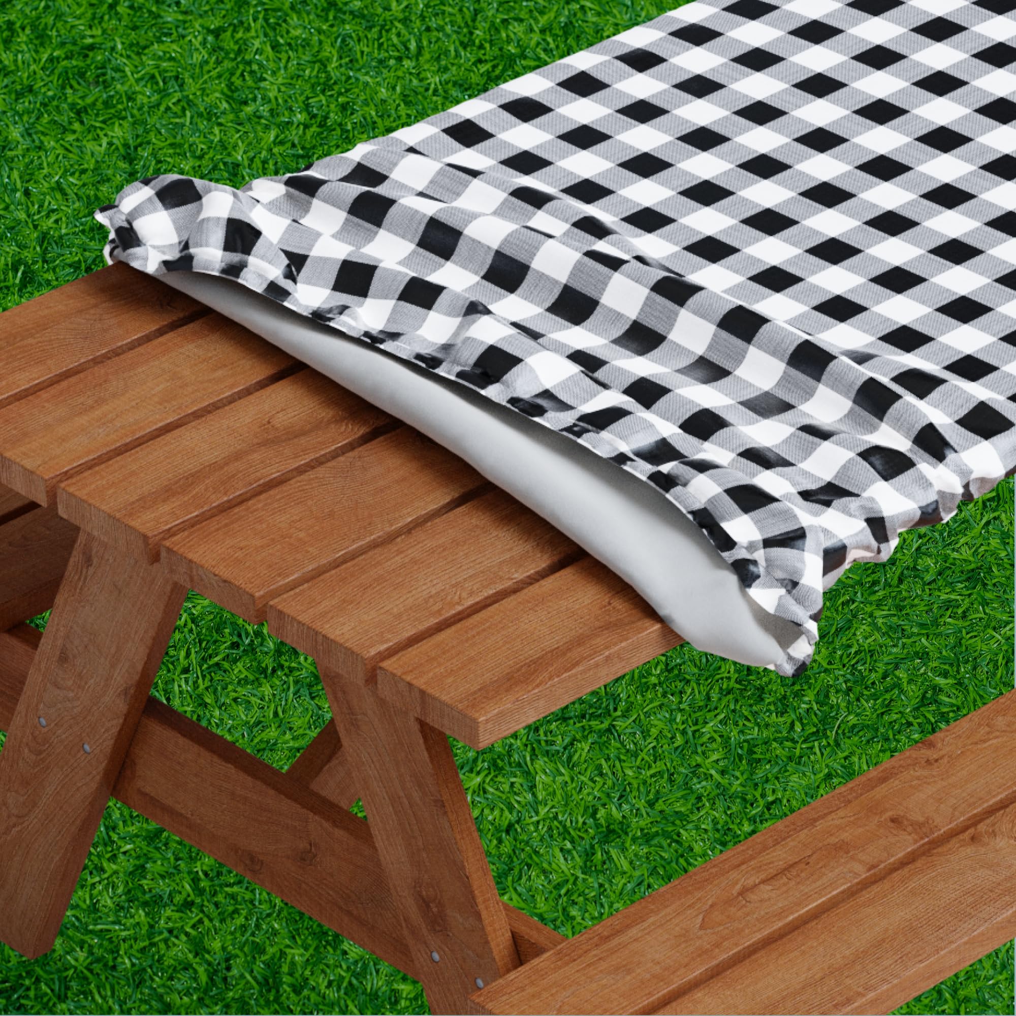 Sorfey Waterproof Picnic Table Cover - Elastic Fitted Vinyl with Flannel Back, Fits 96
