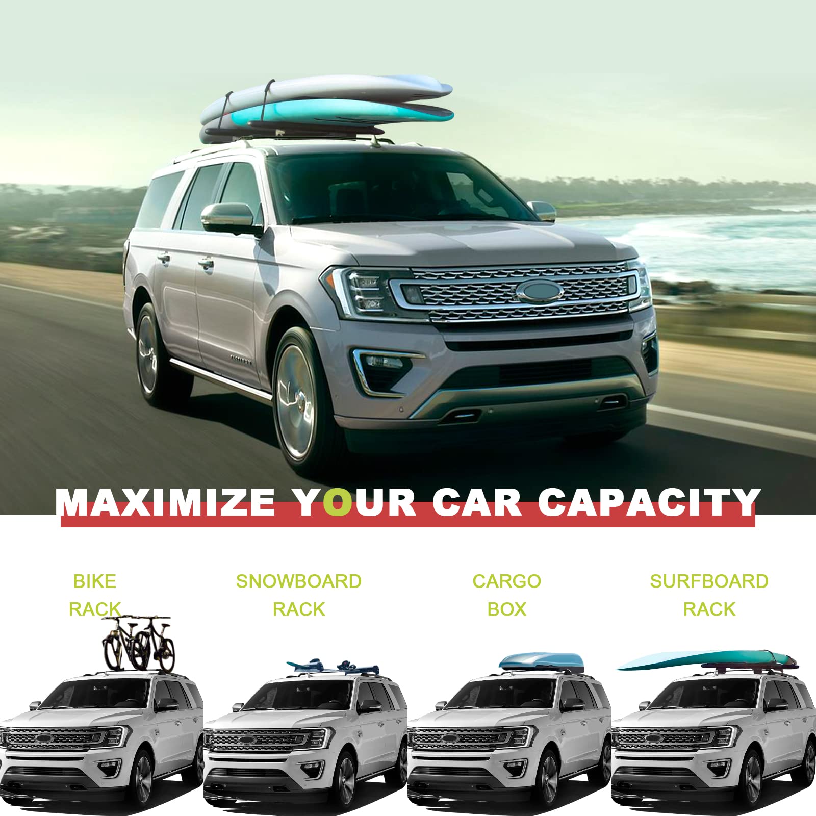 Heavy Duty 220lbs Aluminum Roof Racks Cross Bars for Ford Expedition/Max 2018-2025 & Lincoln Navigator 2018-2024 - Cargo Carrier Luggage Rack for SUV Road Trips & Outdoor Adventures (Excludes 2025 Lincoln Navigator)