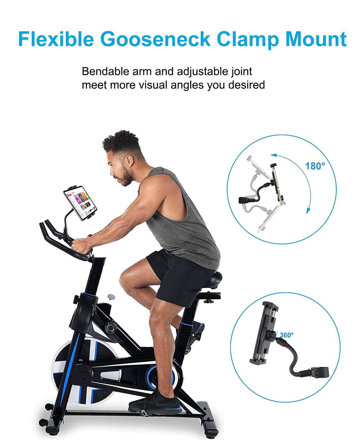 Adjustable Exercise Bike Tablet Holder Mount for 4.7-13