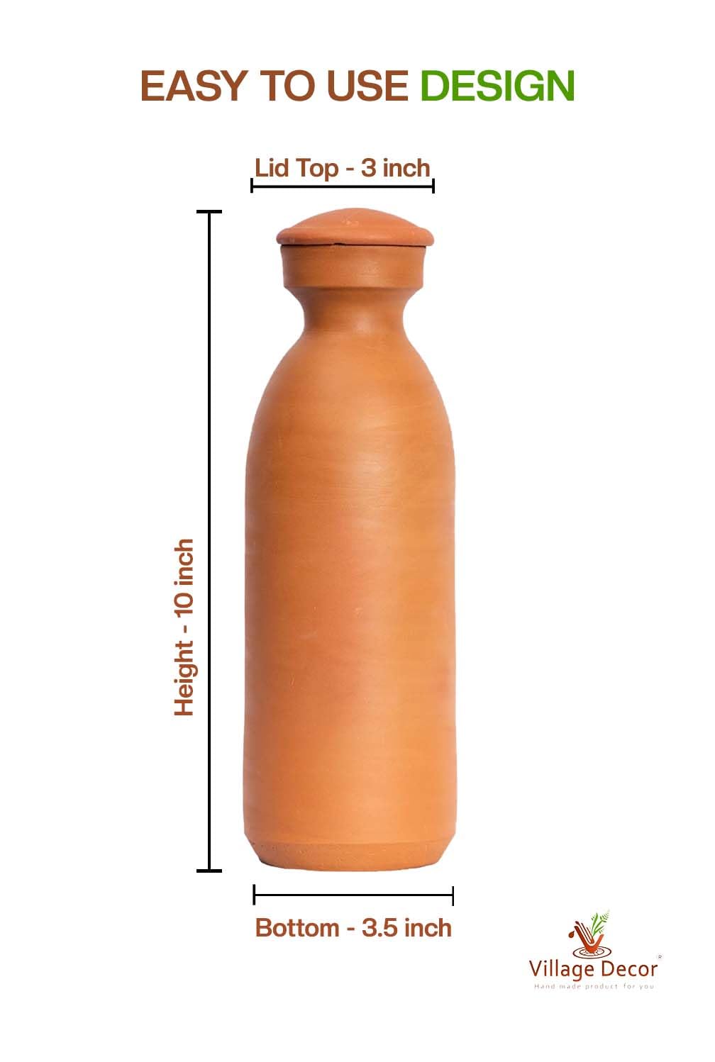 Handmade Unglazed Terracotta Water Bottle with Cork - 33oz Natural Clay Water Jug | Preseasoned Mud Bottle for Outdoor Camping, Yoga & Home Decor