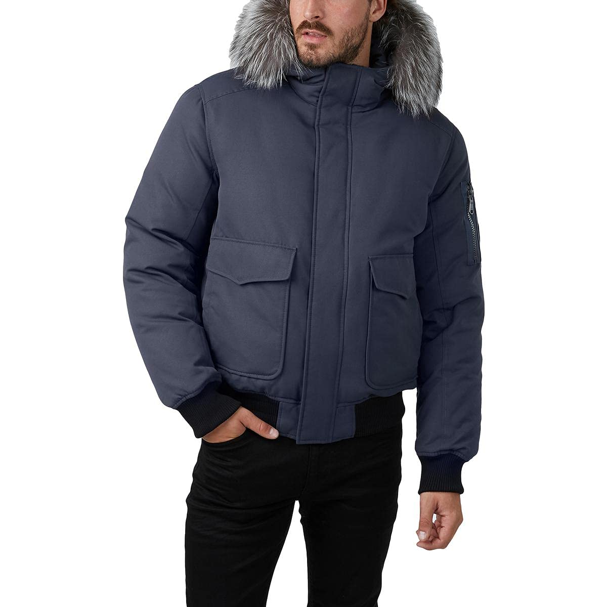 PAJAR Lucas Men's Heavyweight Down Bomber Jacket with Fur Trim Hood - Warm Winter Coat for Outdoor Activities & Cold Weather