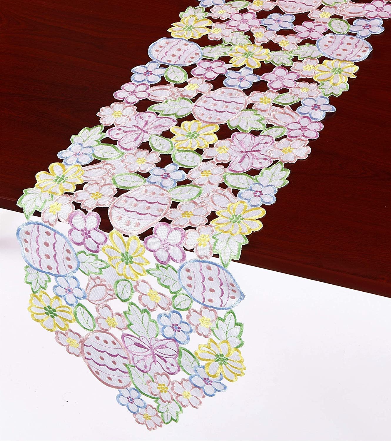 Easter Spring Floral Table Runner - Embroidered Cutwork Eggs & Butterflies Design - 13x83 Inch Holiday Dining Decor for Kitchen, Home, Party (Perfect for Easter, Spring Celebrations & Festive Gatherings)
