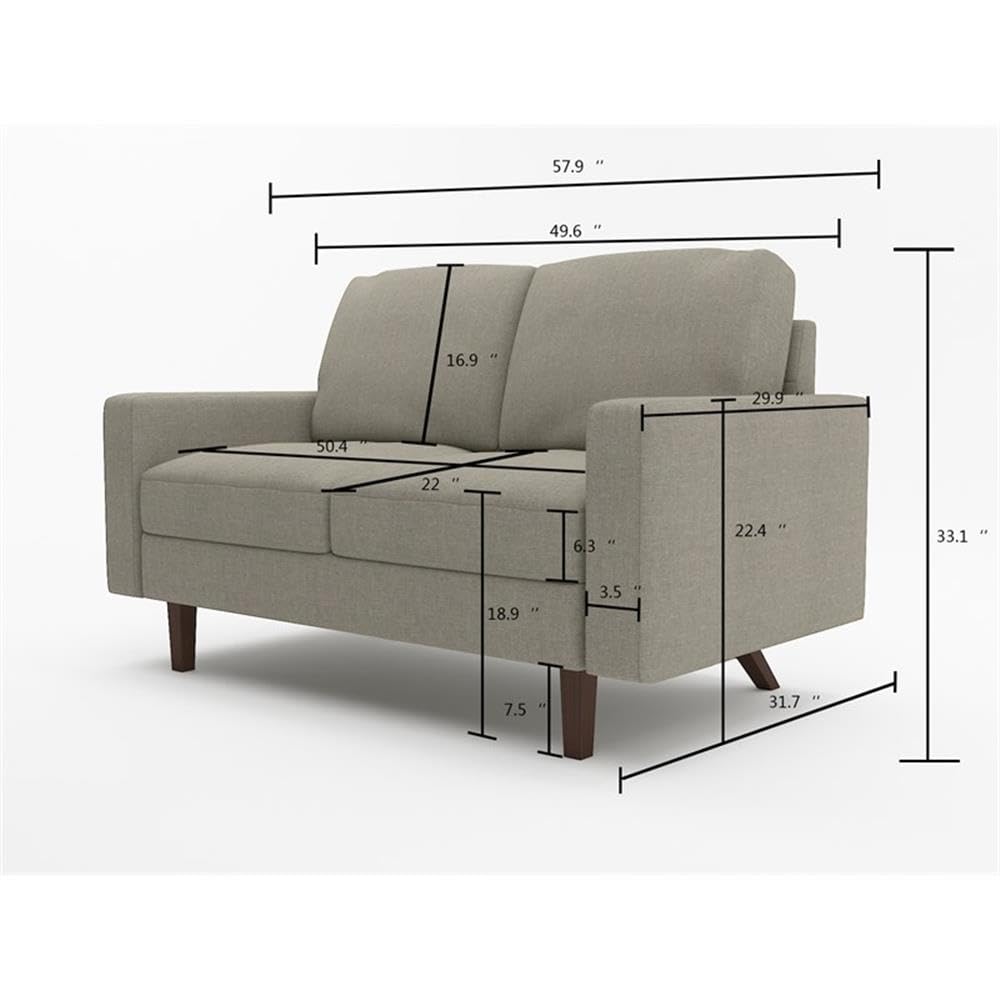 Dark Blue Ashton Linen Loveseat for Living Room - Comfortable 2-Seater Sofa for Small Spaces, Apartment & Cozy Home Decor