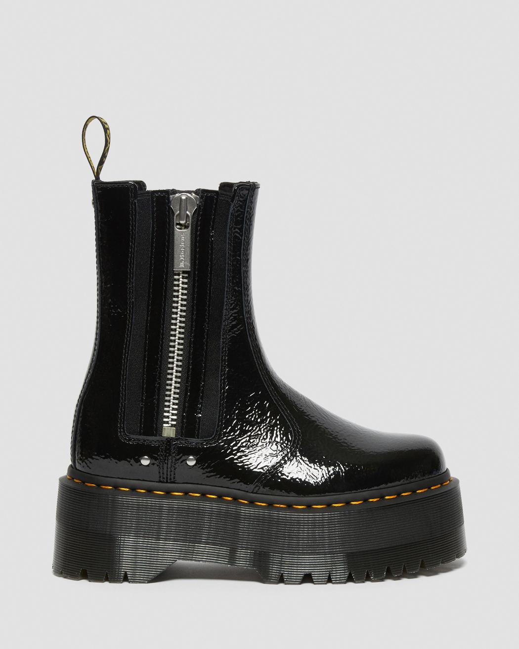 Distressed Patent Leather Chelsea Platform Boots for Women - 2976 MAX Comfortable Ankle Boots for Fall & Winter Fashion, Office & Night Out