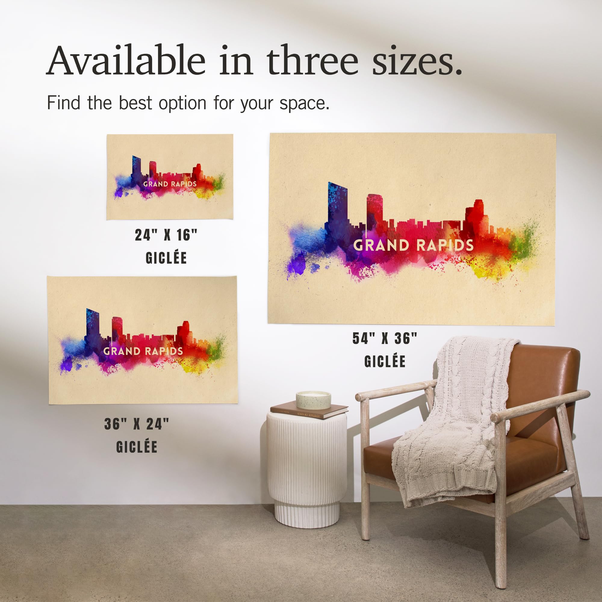 Lantern Press 16x24 Inch Giclee Print - Grand Rapids Michigan Skyline Abstract Wall Art - Perfect for Home Decor, Office & Living Room