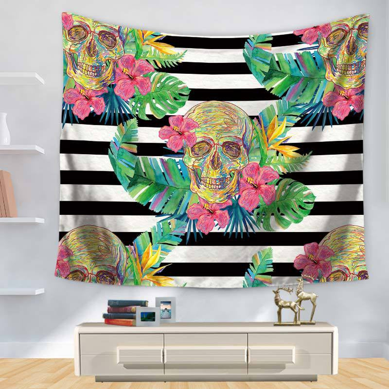 Tropical Botany Human Skull Print Beach Carpet - Decorative Hanging Rug for Sandy Beach, Poolside, and Outdoor Lounging | Perfect for Summer Parties, Picnics, and Coastal Home Decor