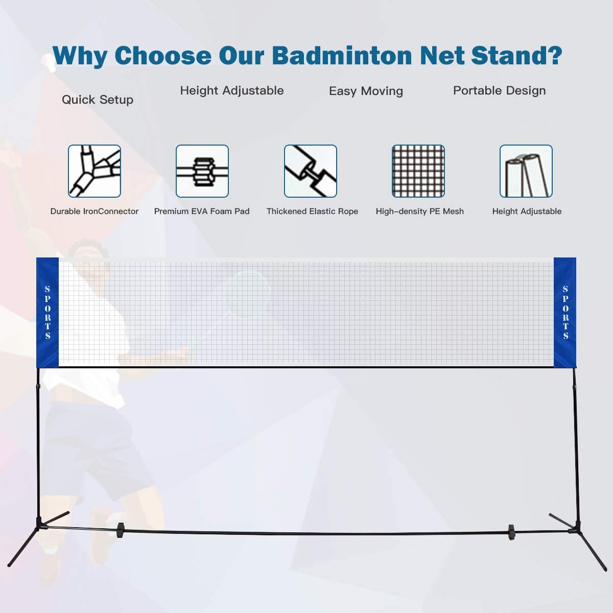 10ft Portable Badminton Net Set with Stand & Carry Bag - Professional Sports Training Net for Badminton, Tennis, Volleyball - Perfect for Kids & Adults - Indoor/Outdoor Court Use for School, Competition & Backyard Games