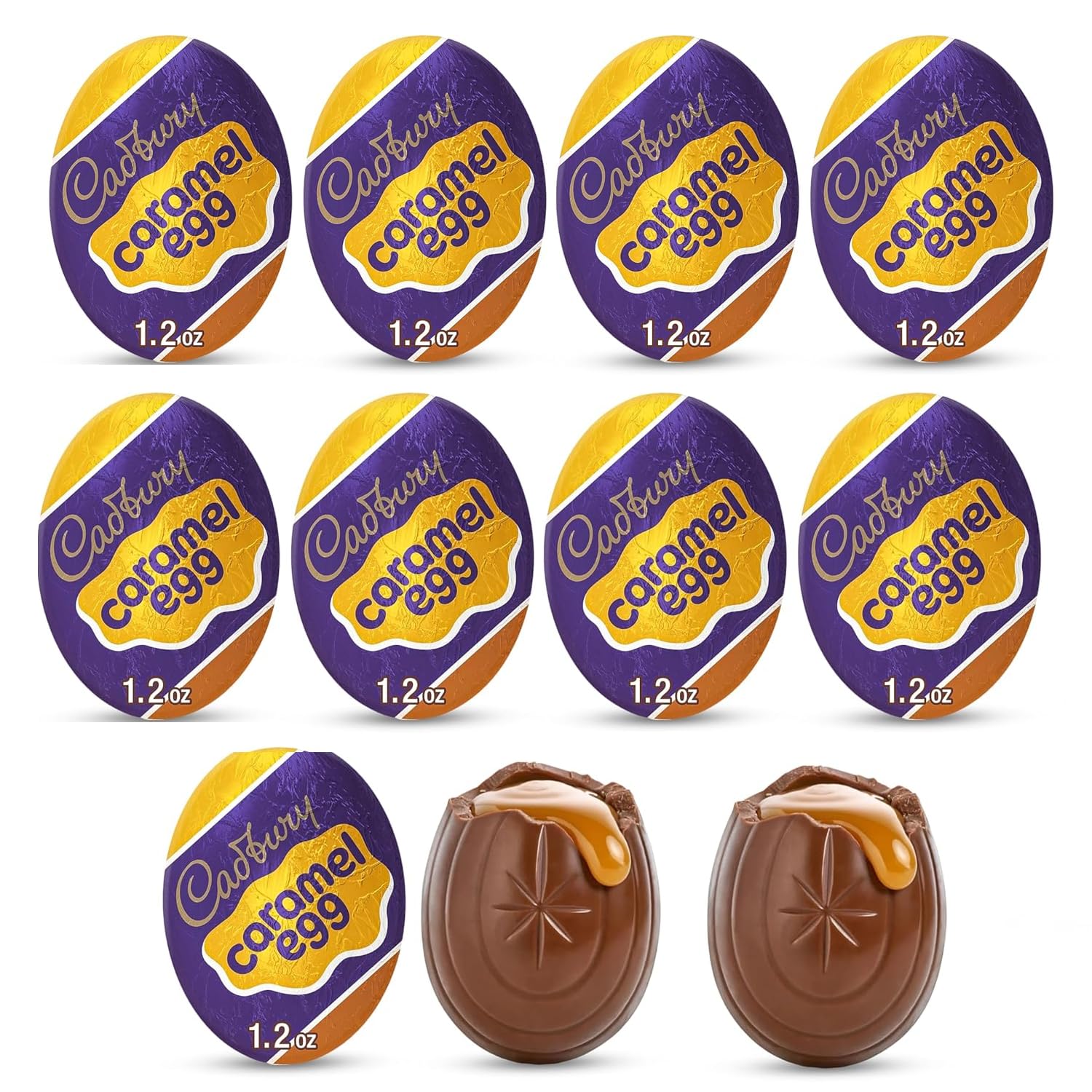 CADBU.RY Caramel Egg Candy - 48 Pack Milk Chocolate Eggs Filled with Creamy Caramel (1.2 oz Each) | Easter Treats, Party Favors, Gift Baskets & Holiday Desserts