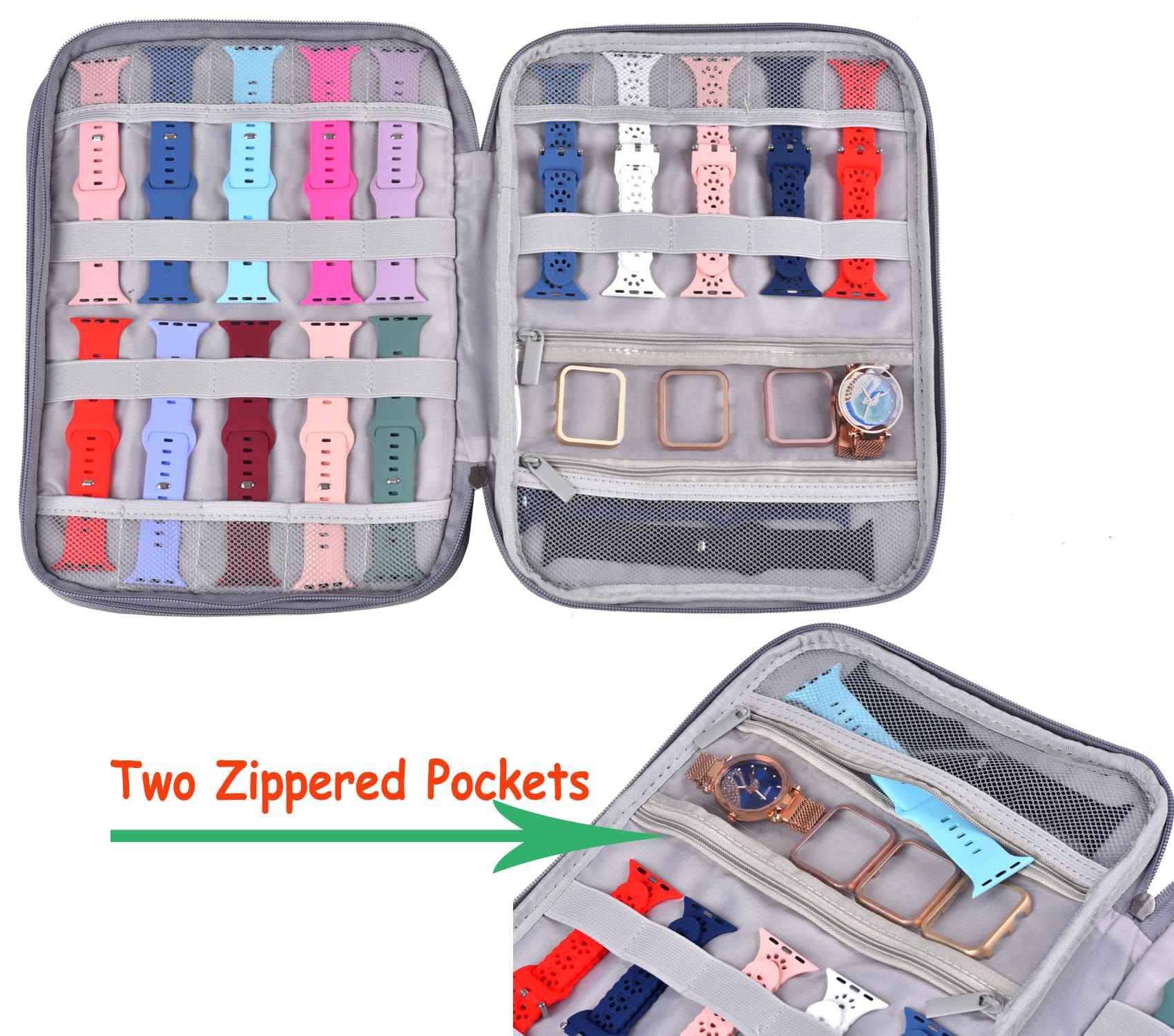 Watch Band Organizer Case for 35 Straps & Accessories - Gray | Travel & Storage