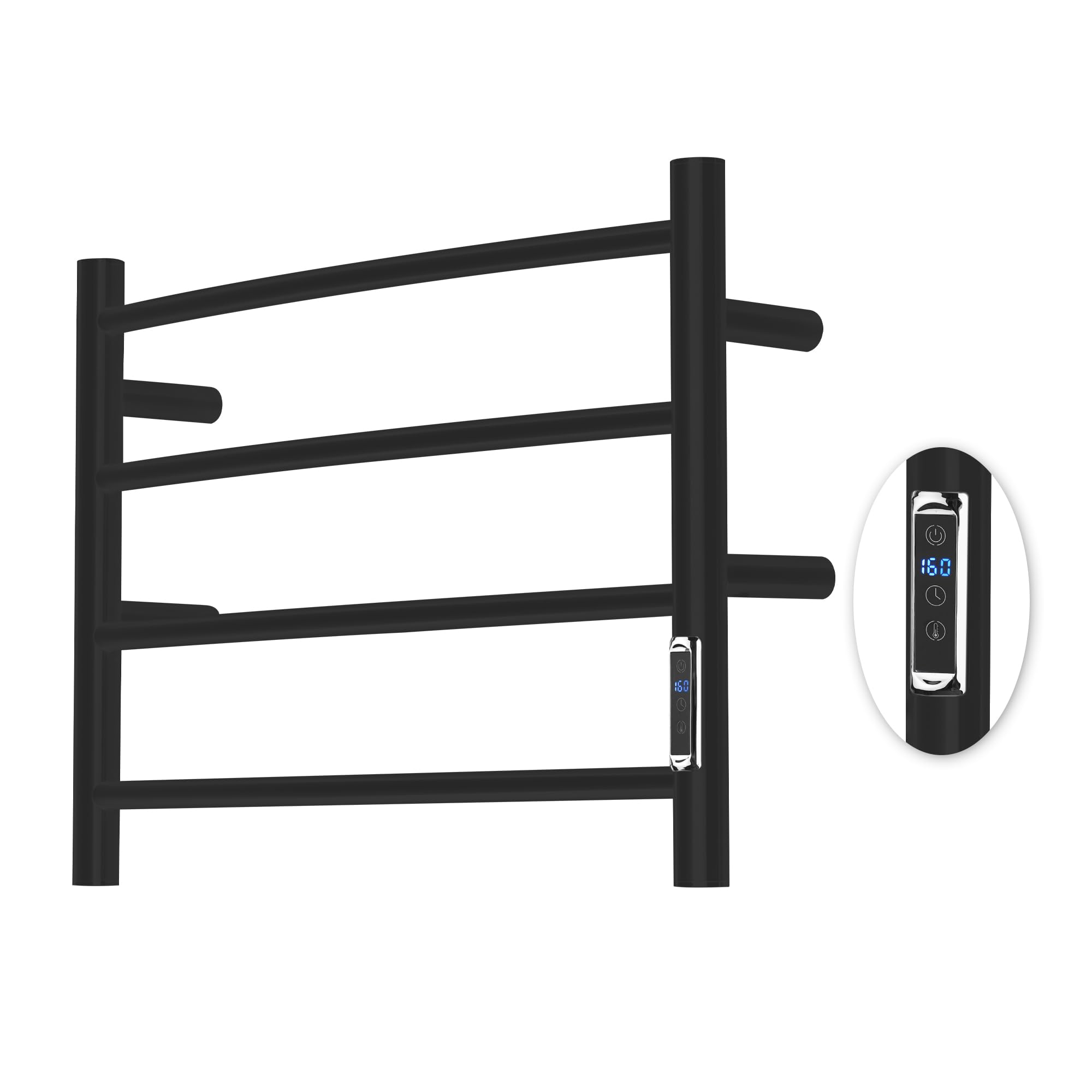 Electric Heated Towel Rack for Bathroom - 4 Bar Stainless Steel Wall Mounted Towel Warmer with Timer & Temperature Control - Matte Black - Perfect for Spa, Luxury Bathroom & Home Comfort