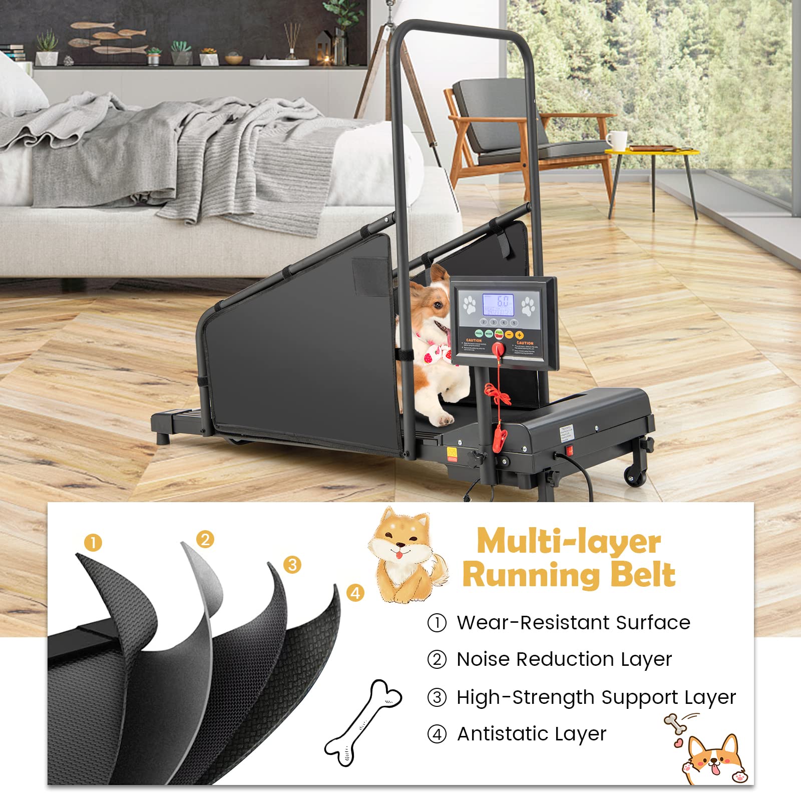 Goplus Dog Treadmill for Small & Medium Dogs - Indoor Pet Exercise Machine with Remote Control & 1.4