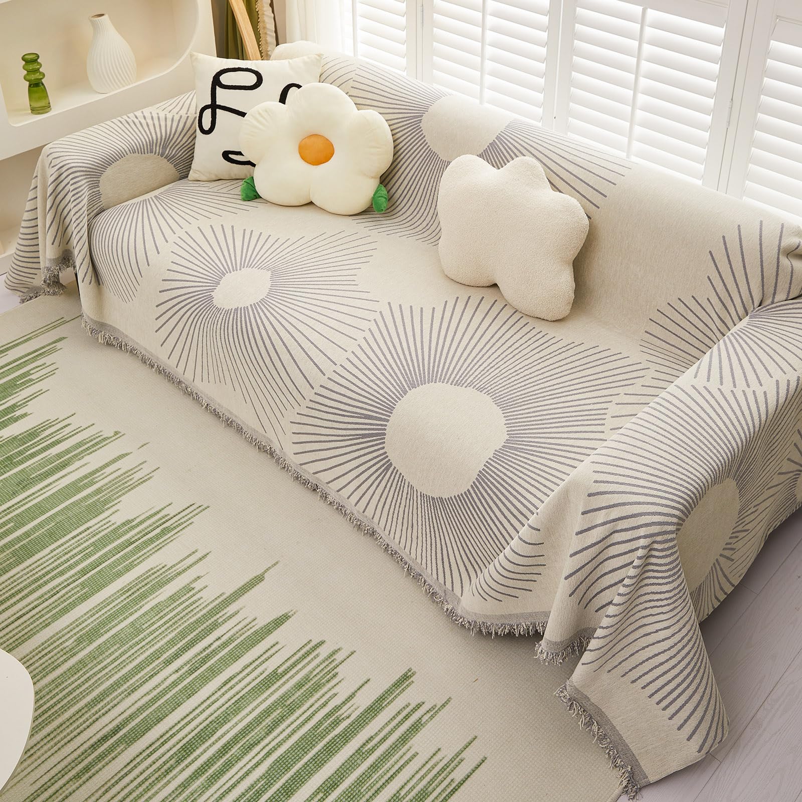 Reversible Striped Chenille Sofa Cover for 2-Cushion Couches - Pet-Friendly Geometric Slipcover (71