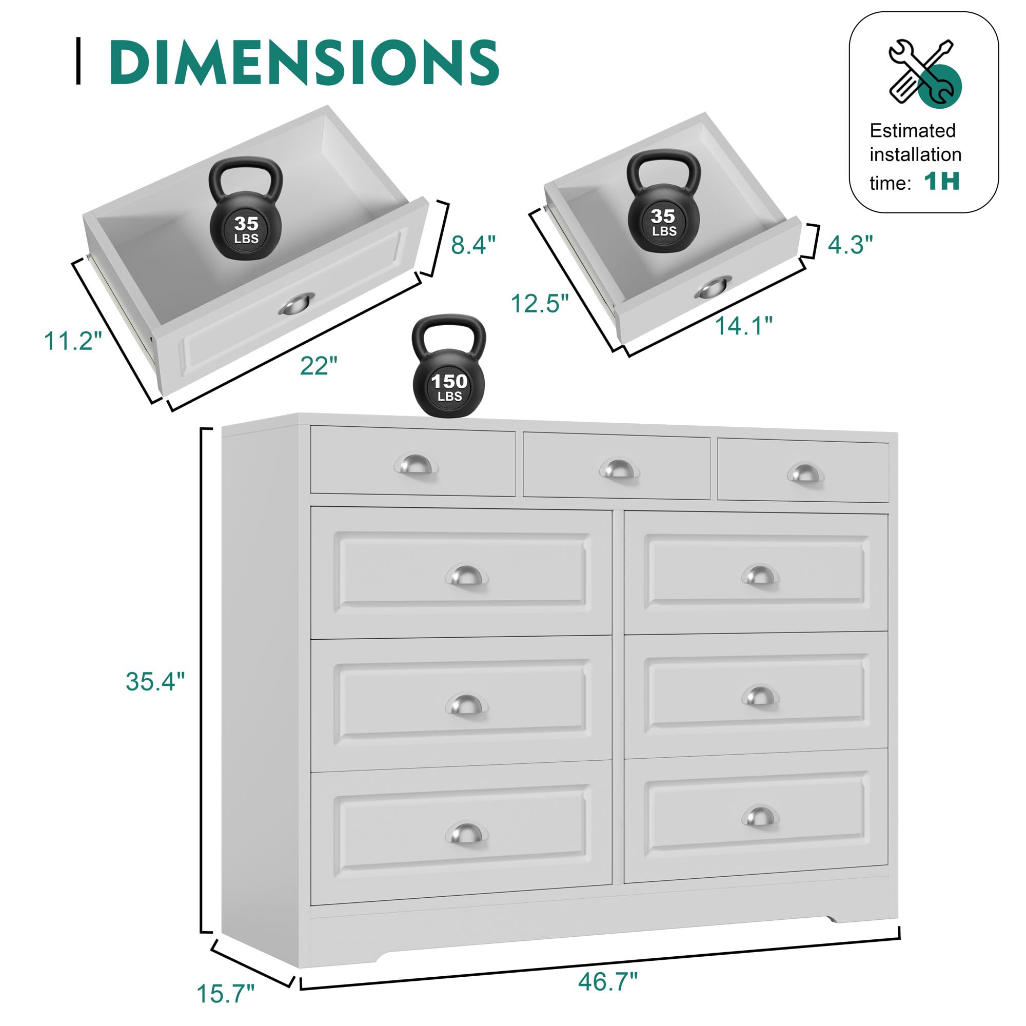 Shintenchi 6-Drawer Dresser - Modern White Storage Cabinet with Wide Drawers for Bedroom, Living Room & Porch | Perfect for Organizing Clothes, Linens & Home Decor