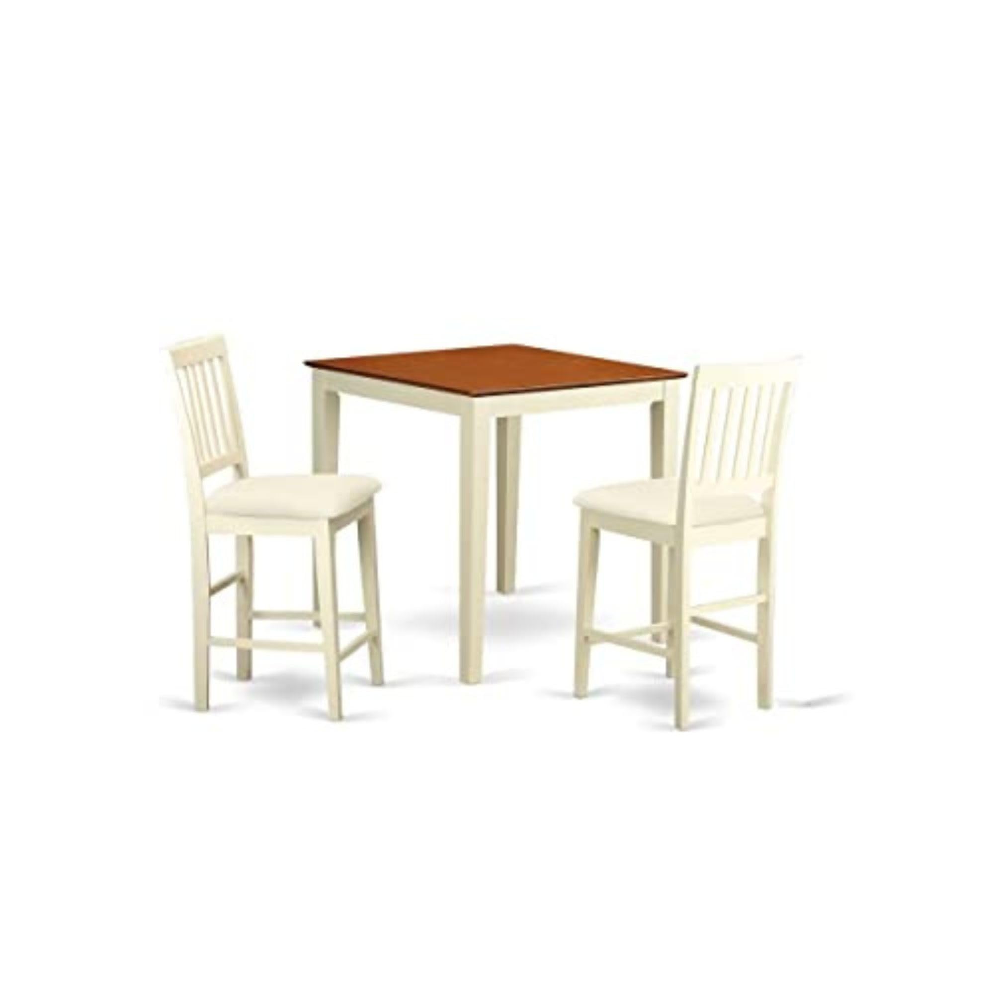 East West Furniture VERN3-WHI-C 3-Piece Counter Height Dining Set for Small Spaces - 36x36 Inch Square Wooden Table & 2 Linen Fabric Upholstered Chairs in Buttermilk & Cherry - Perfect for Apartments, Breakfast Nooks, and Kitchenettes