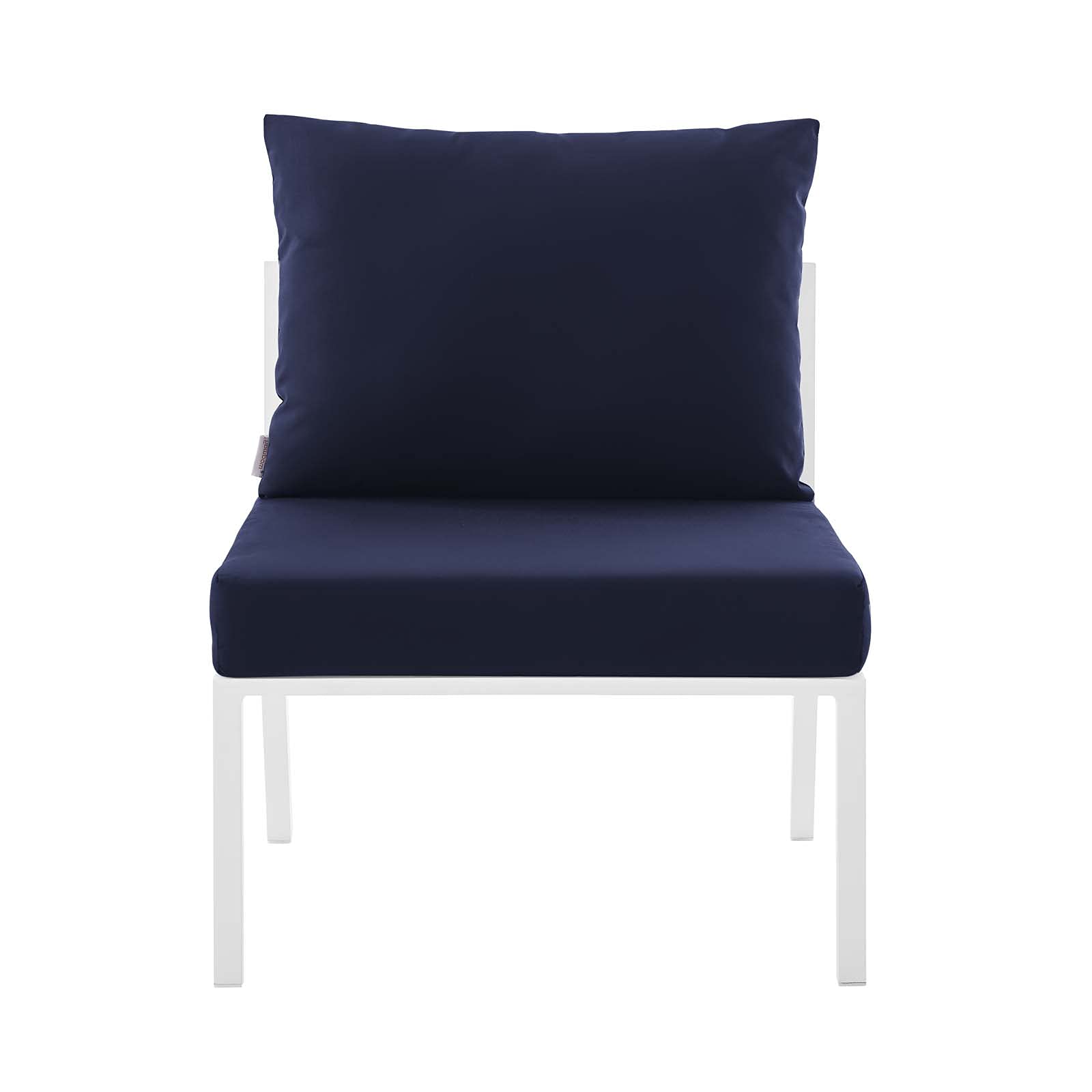 Modern Outdoor Lounge Sectional Sofa Set - Aluminum Metal Frame with White Blue Navy Cushions - Perfect for Patio, Cafe, Bistro & Garden Relaxation