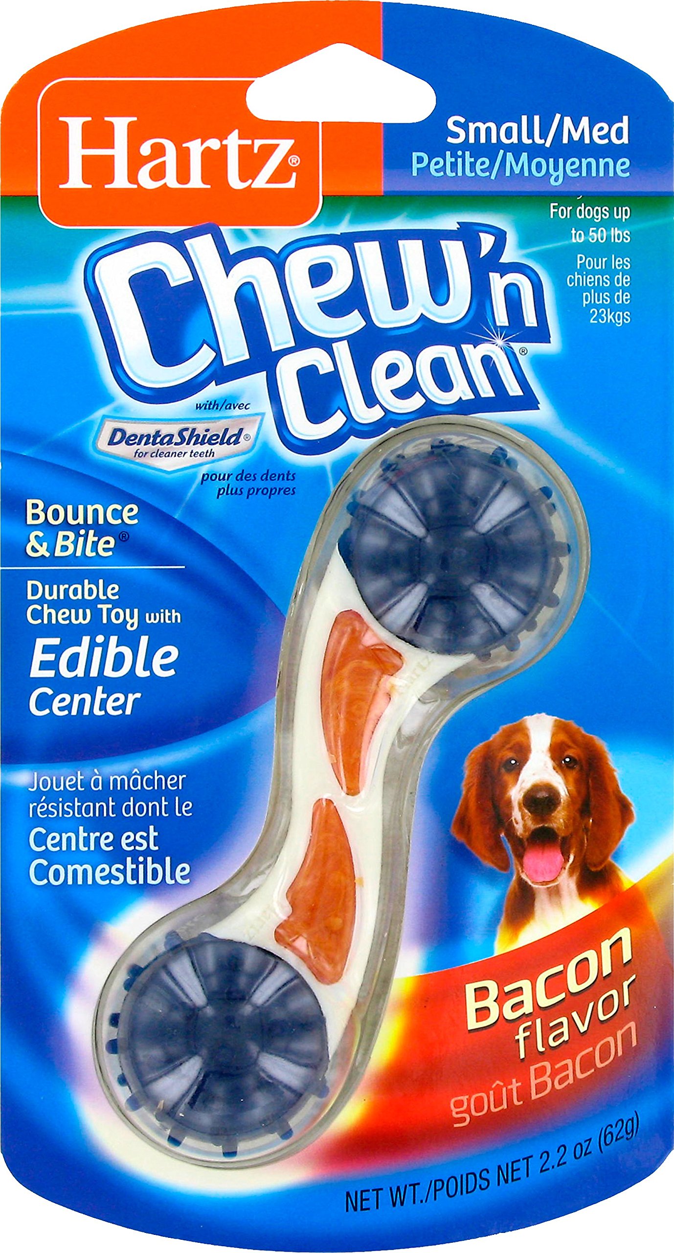 Hartz Chew 'n Clean Dental Duo Dog Chew Toy - Bacon Flavored Treat & Teeth Cleaning Toy for Small to Large Dogs - Perfect for Playtime, Dental Care, and Training Rewards
