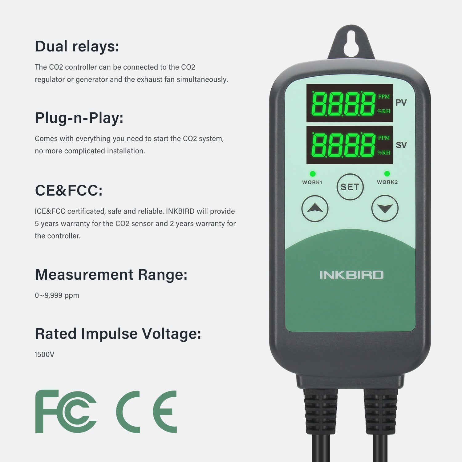Programmable CO2 Controller with S01 Sensor ICC 500T - Smart Greenhouse & Indoor Grow Room Climate Control System