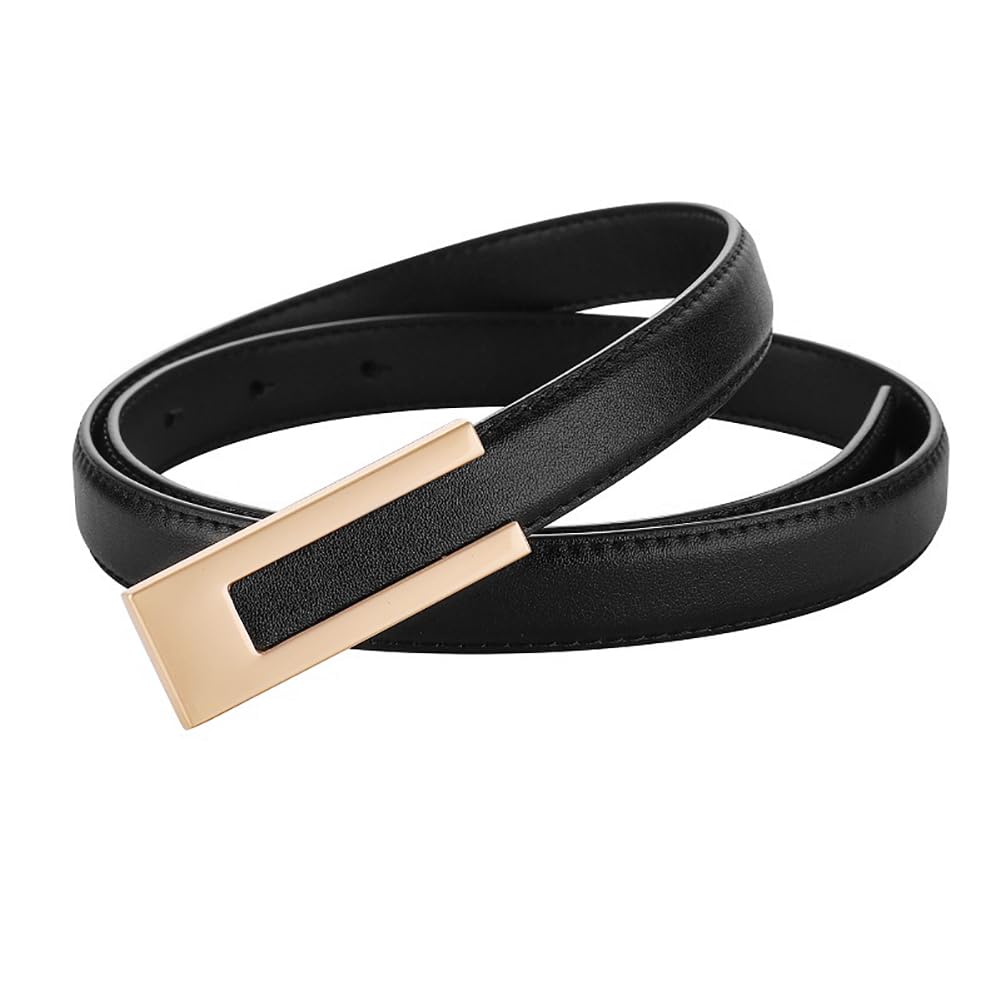 Women's Skinny Leather Belt with Gold Buckle for Dresses & Jeans | Fashion Waist Accessory