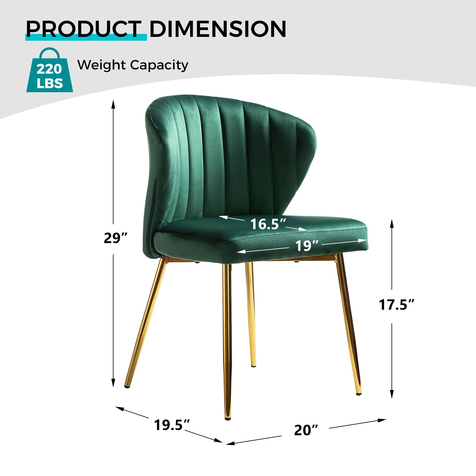 Modern Velvet Dining Room Chairs with Golden Metal Legs - Upholstered Tufted Accent Chair for Kitchen, Vanity, Patio & Beauty Room (Green, 1-Pack) - Perfect for Small Spaces, Home Decor & Stylish Seating
