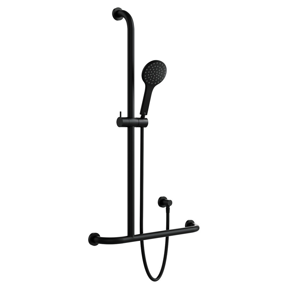 Fienza 444113BLH Right Hand Inverted T-Rail Shower System in Matte Black - Modern Bathroom Fixture for Luxurious Spa Experience