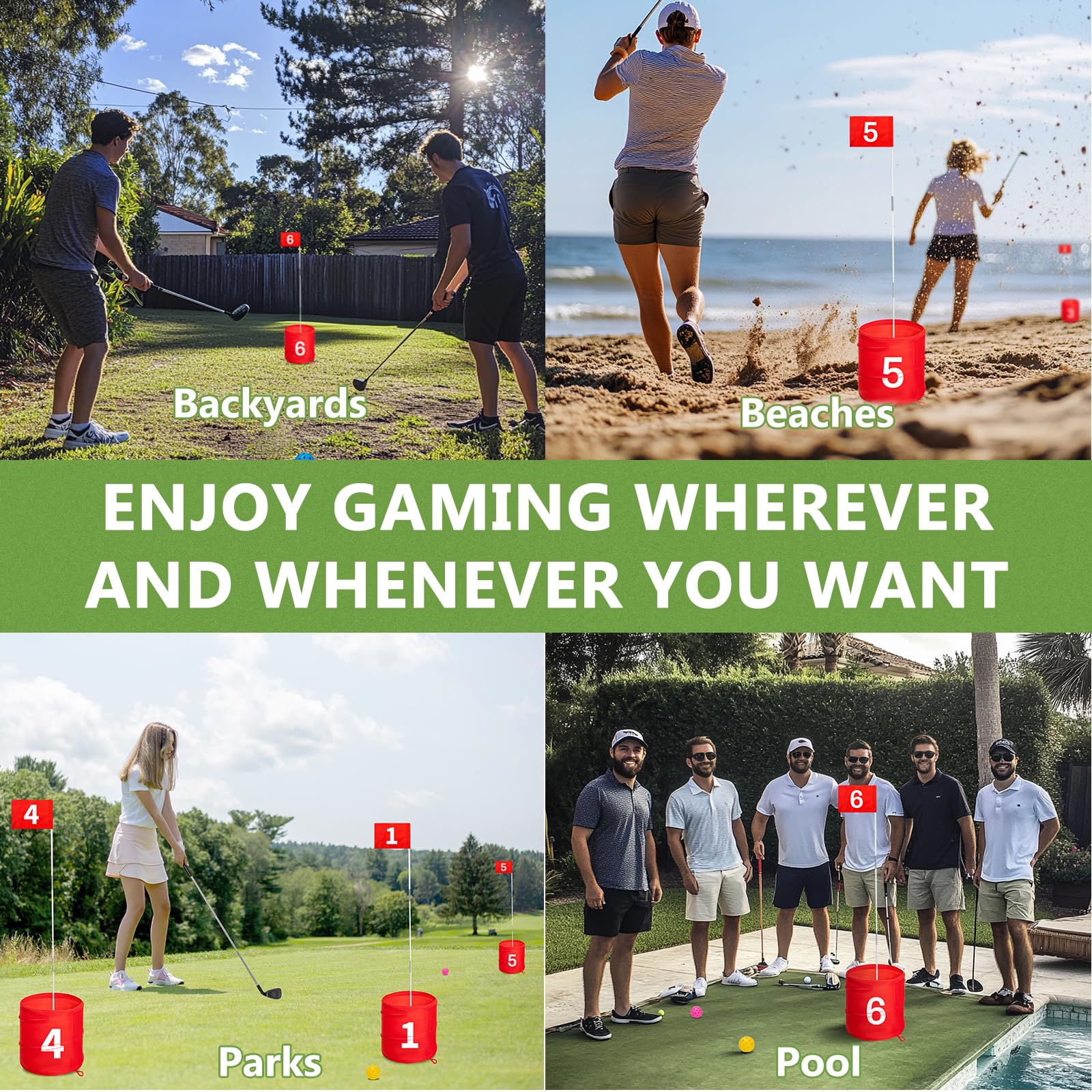 SJEhome 6 Hole Backyard Golf Game Set - Outdoor & Indoor Golf Practice Equipment for Adults & Kids - Perfect for Lawn, Park, Beach, and Backyard Parties - Fun Family Yard Games Gift Idea