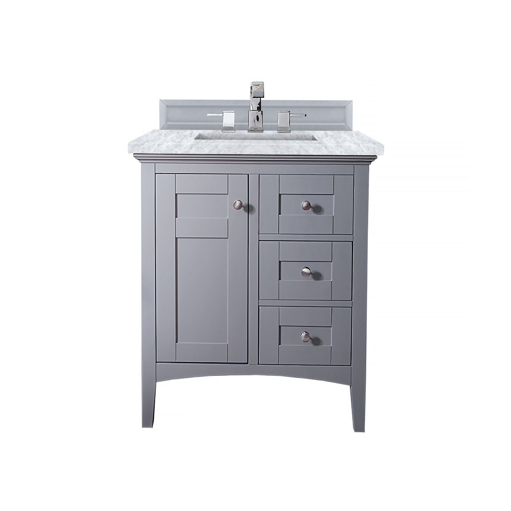 Palisades 30 Inch Single Bathroom Vanity with Carrara Marble Top in Silver Gray - Perfect for Modern Master Bathrooms and Powder Rooms