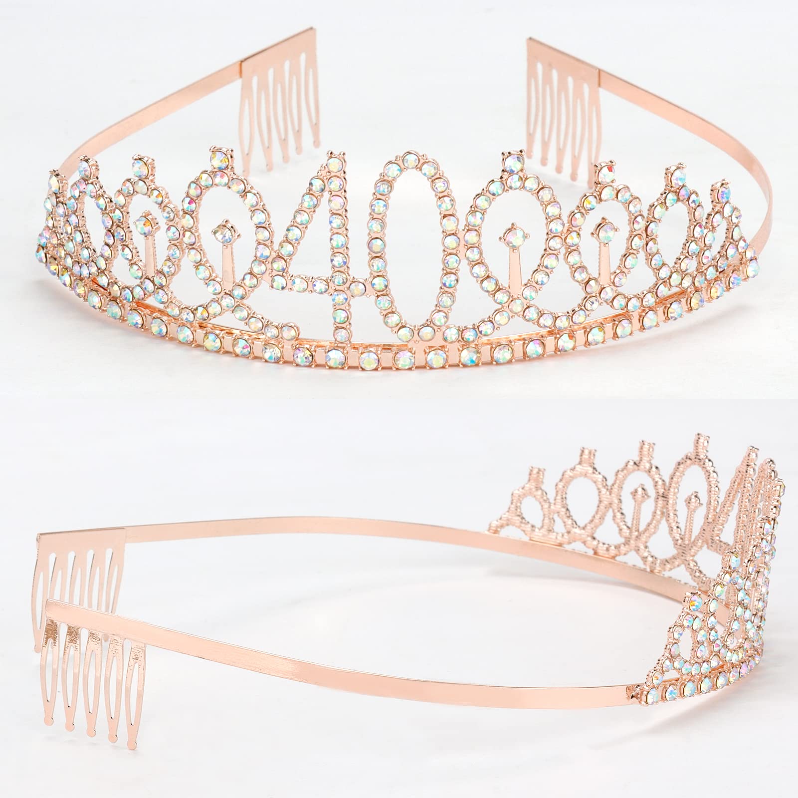 40th Birthday Sash & Rhinestone Crown Set - Rose Gold Birthday Party Decorations for Women | Perfect for 40th Birthday Celebrations, Milestone Parties & Photo Props