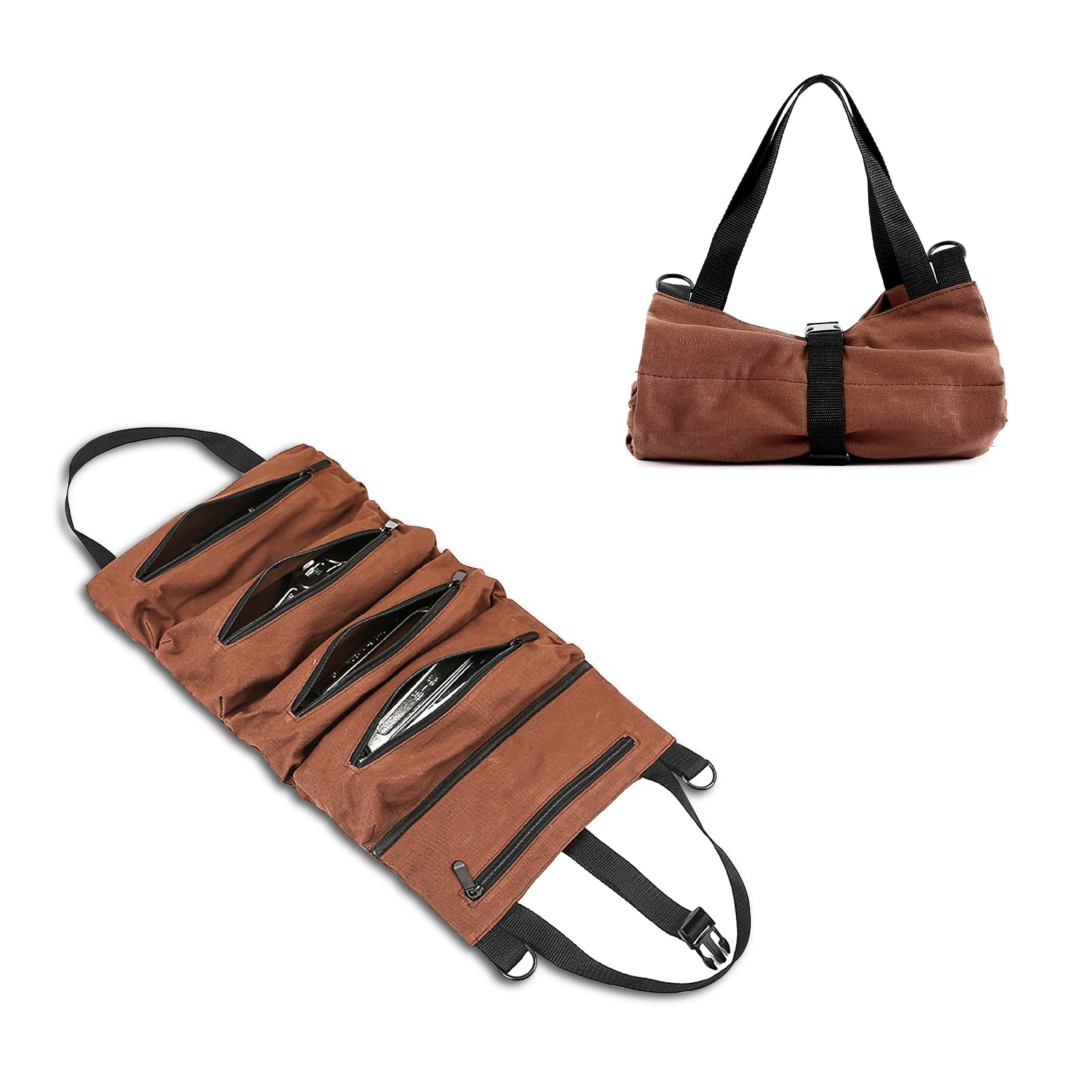Super Roll Tool Roll - Multi-Purpose Canvas Tool Organizer with Zipper for Wrenches, Camping Gear & Car First Aid Kit - Perfect for Mechanics, DIY Projects & Outdoor Adventures