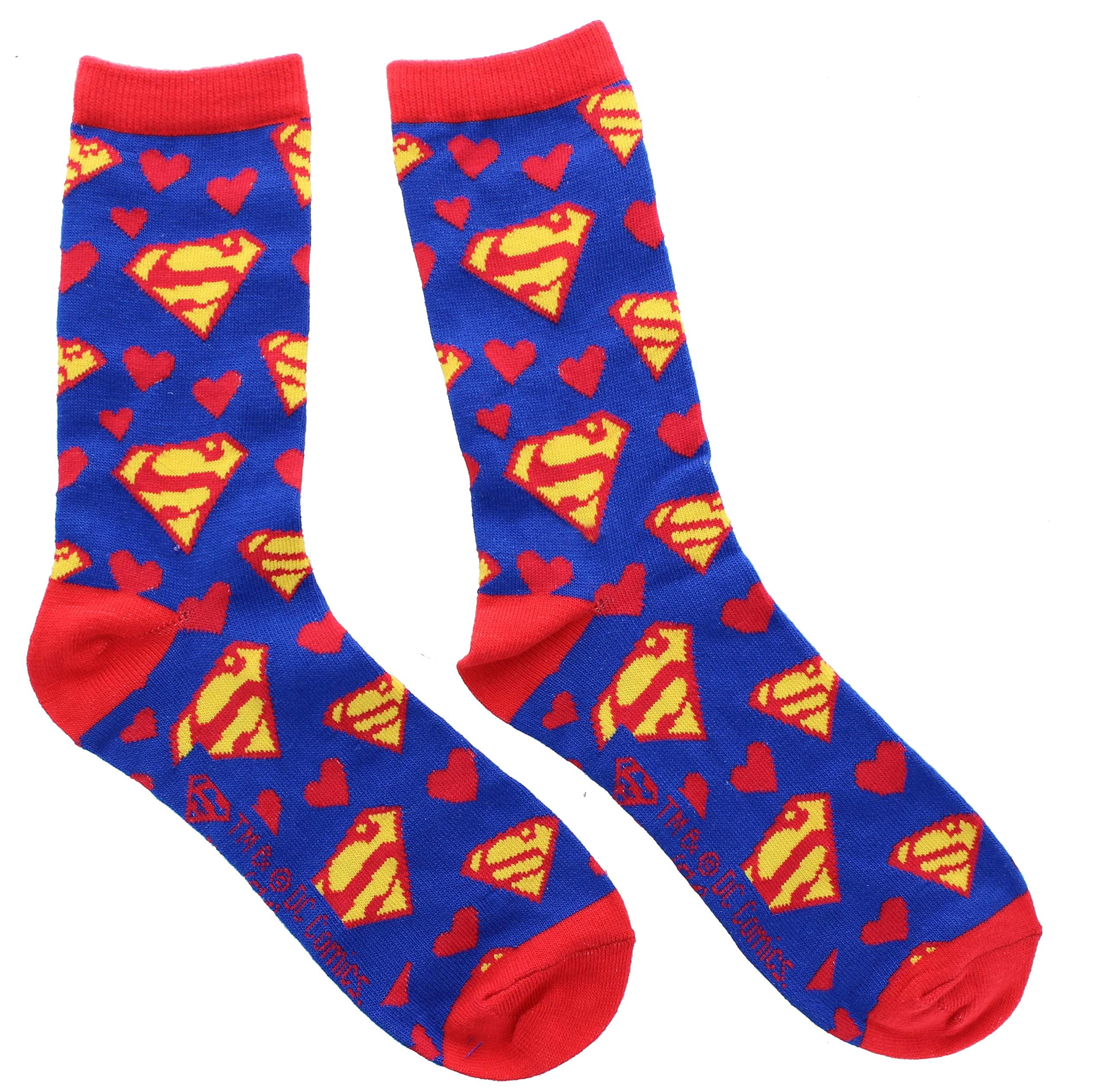Superman Red & White Hearts Junior Crew Socks for Kids - Soft & Comfortable Cartoon Character Socks - Perfect for School, Cosplay & Everyday Wear