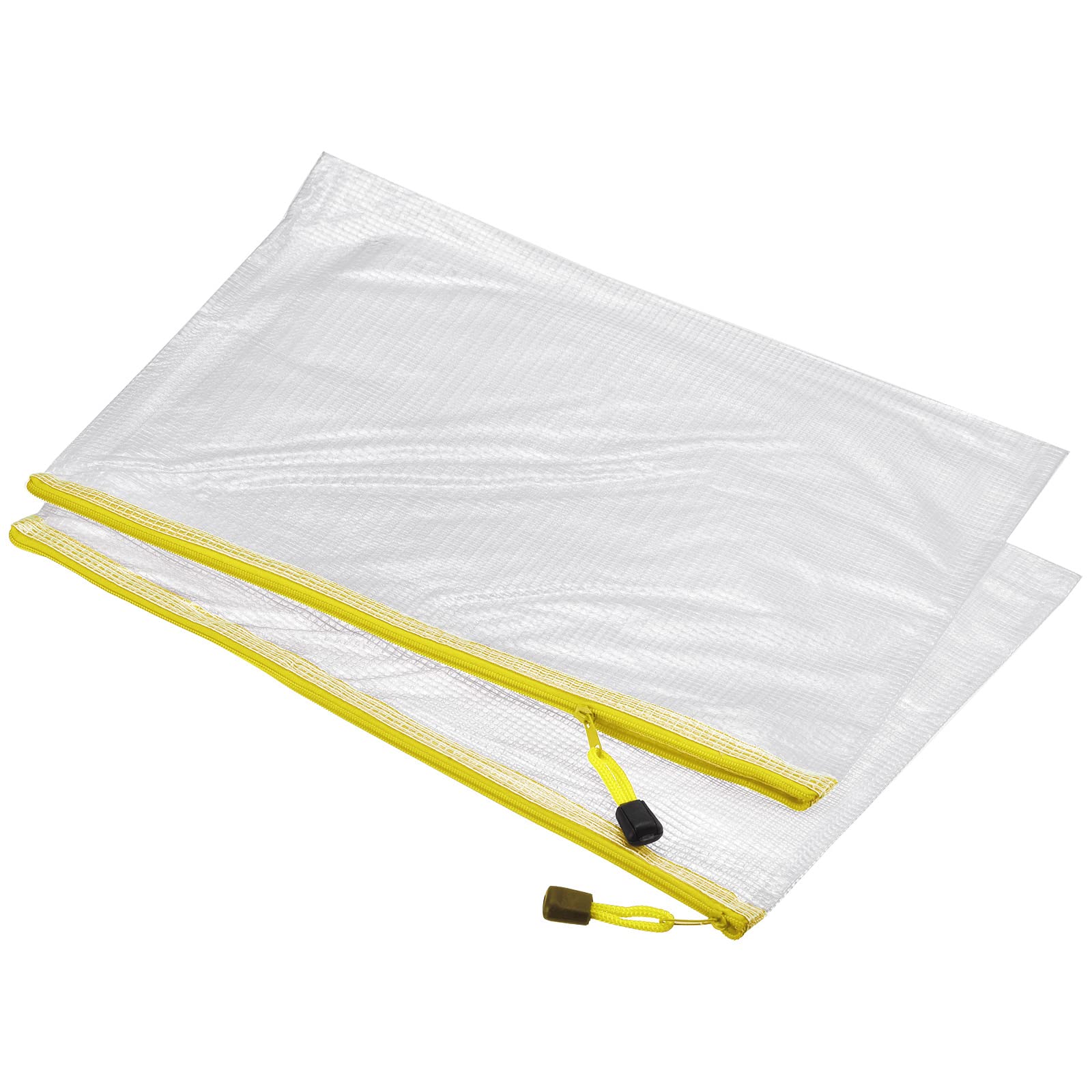 Meccanity A3 Mesh Zipper Bags - 3 Pack Yellow Plastic Document Folders with Secure Zipper for Office, School & Travel | Waterproof File Pouches for Organizing Papers, Receipts & Important Documents