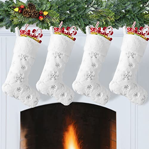 4 Pack White Silver Snowflakes