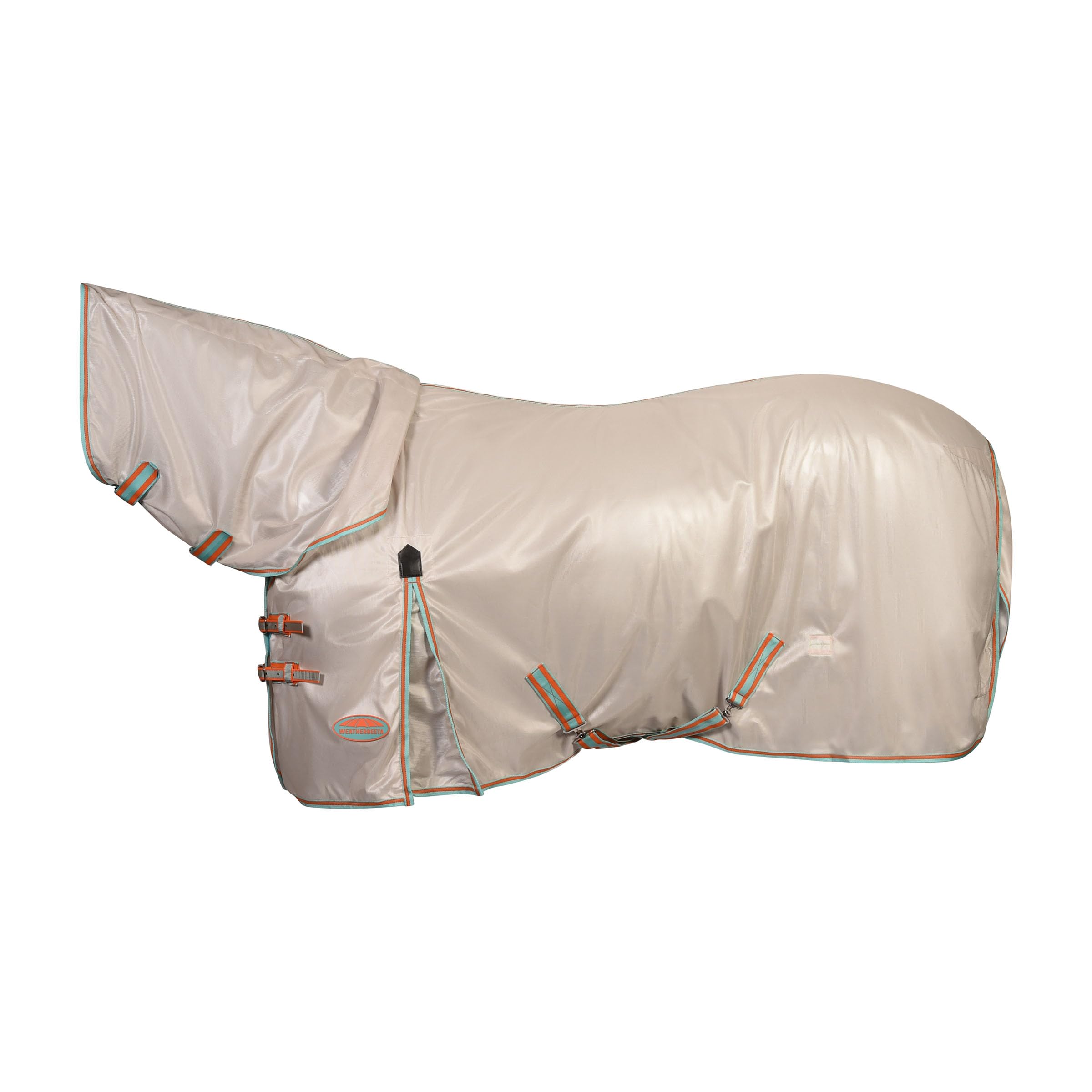 WeatherBeeta ComFiTec Essential Mesh II Combo Neck Horse Blanket - Breathable & Lightweight, Beige/Turquoise/Orange, 75 Inches - Perfect for Summer Riding & Turnout Protection