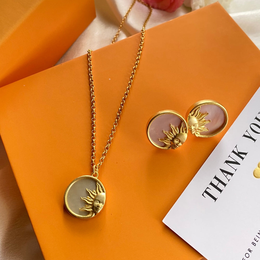 Magic of the Sun Pendant Necklace and Stud Earrings Set - Solar Energy Jewelry for Women - Perfect for Everyday Wear, Parties & Special Occasions