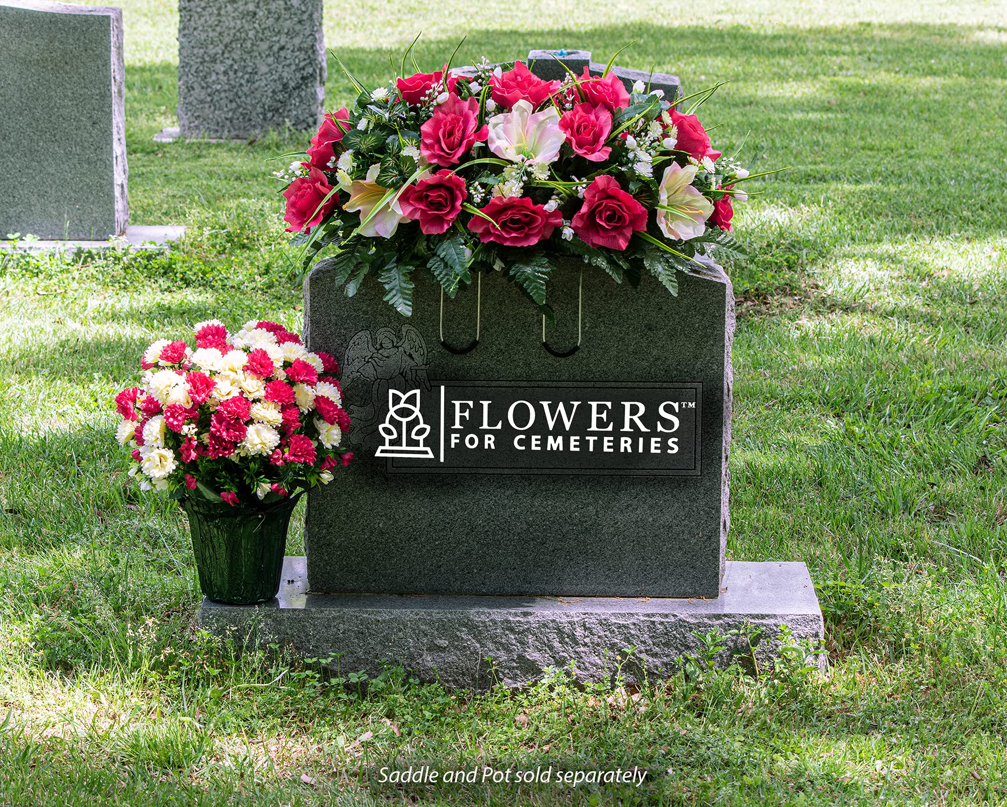 Sympathy Silk Artificial Flowers Weighted Pot Bouquet - 18